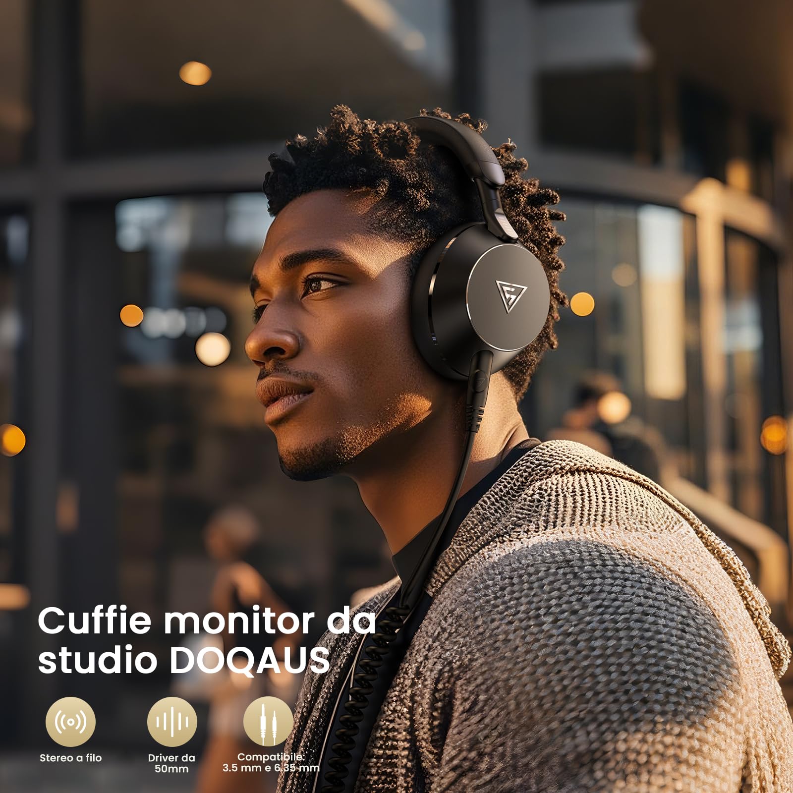 DOQAUS Cuffie Over Ear, Cuffie con Filo per DJ, Studio e Monitoraggio Audio, Suono HiFi Bilanciato, Comfort Prolungato, Compatibili con PC, Mixer e Strumenti – Professionali Cuffie DJ con Cavo, Nero