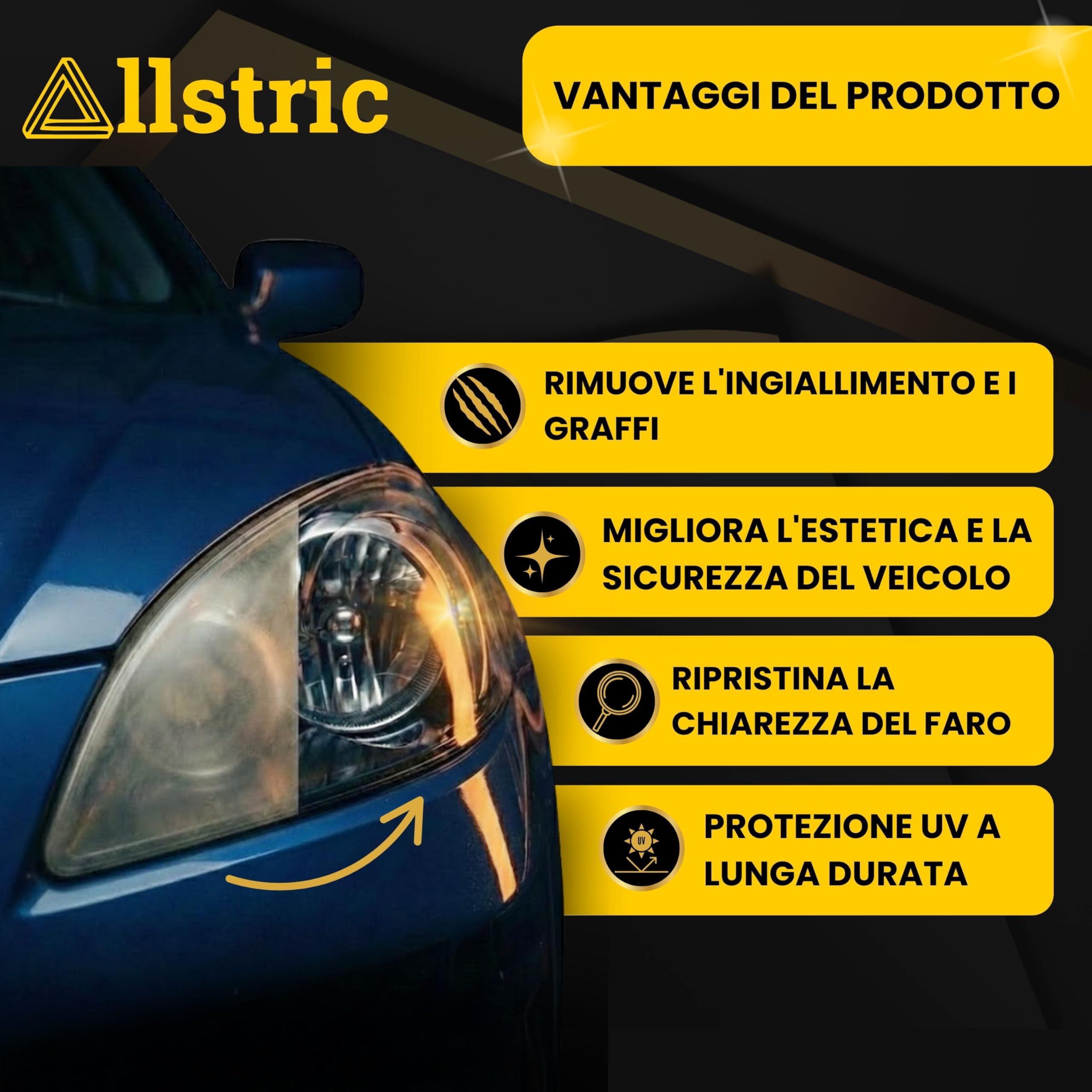 Kit Lucidatura Fari Auto con Polimero Liquido e Trasparente per Fari Auto | Lucida Fari Auto Opachi Professionale | Rinnova Fari Auto per Maggiore visibilità e Sicurezza