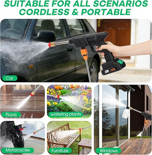 Miniatura 7 de Cordless Pressure Washer,600PSI Portable High Power Washer with 2 Nozzle,Foam Cannon,16.4FT High-Elastic Hose,Electric Handheld Cleaner Machine Tool
