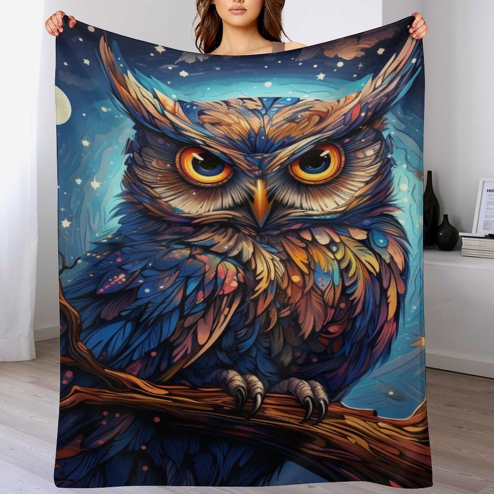 Manta de forro polar de búho reversible y ligera para cama infantil de 130x150