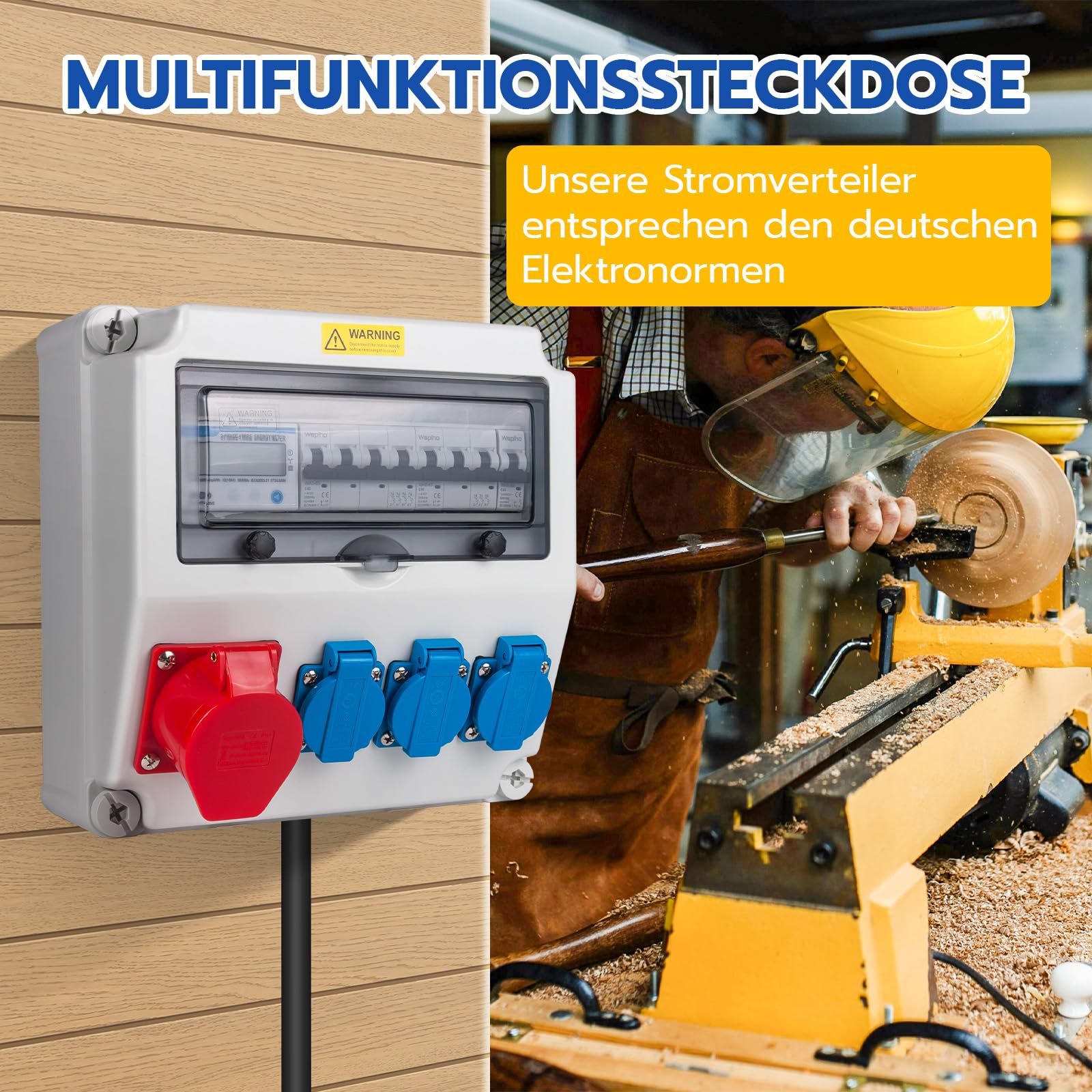 Distributore di corrente da costruzione con contatore di corrente, 3 fasi, 40 A, 230 V, con presa CEE 16 A, distributore di corrente per cantieri, industria, giardini (40 A 4P LS+40 A 1P LS+