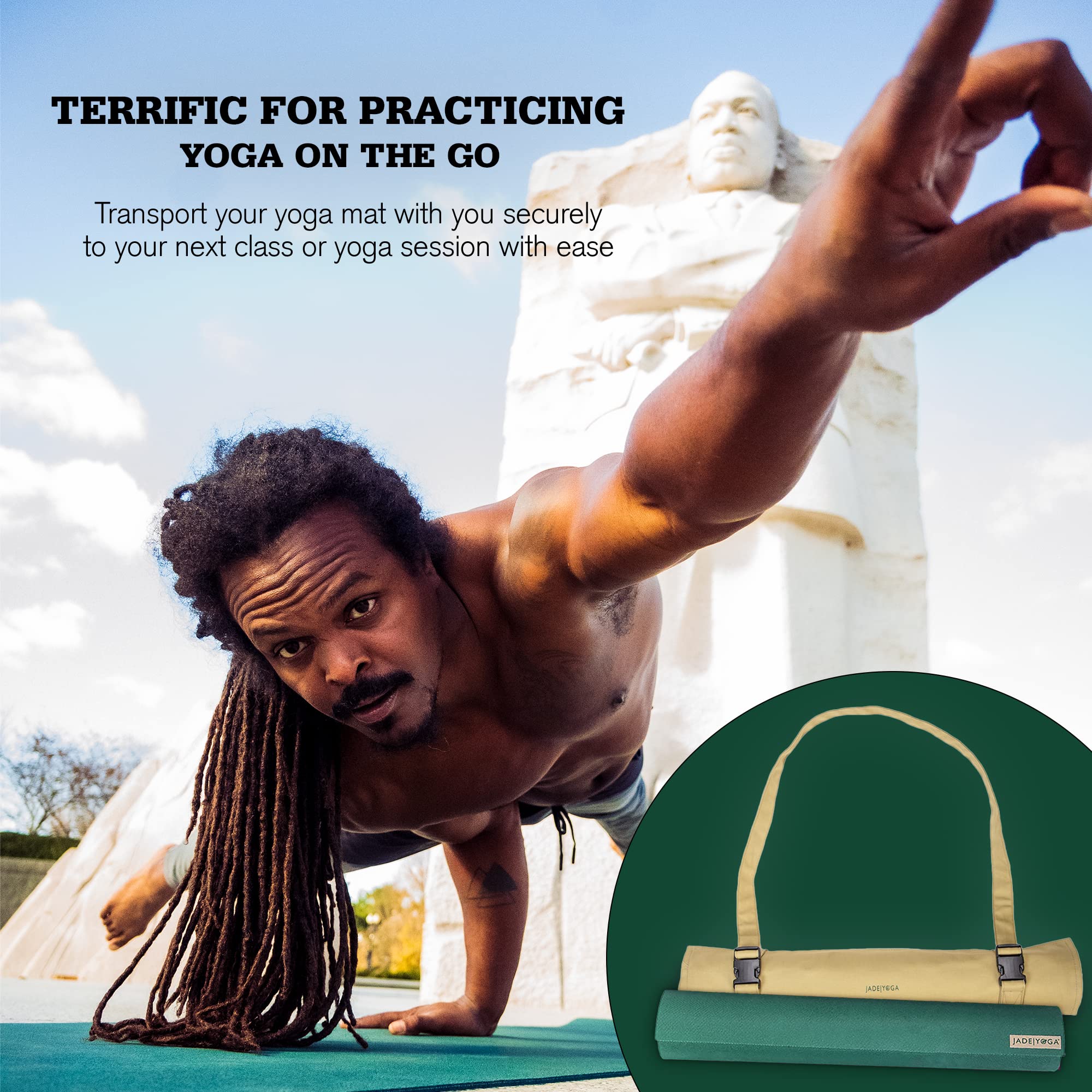 JadeYoga Parkia Matte Tragetasche, Bio-Baumwolle, Ente Yoga Matte Tragetasche, Yoga Matte Tasche mit verstellbarem Riemen, Herren Yoga Mattenhalter, Yoga Zubehör für Frauen, 66 x 20,3 x 1 0,2 cm Khaki