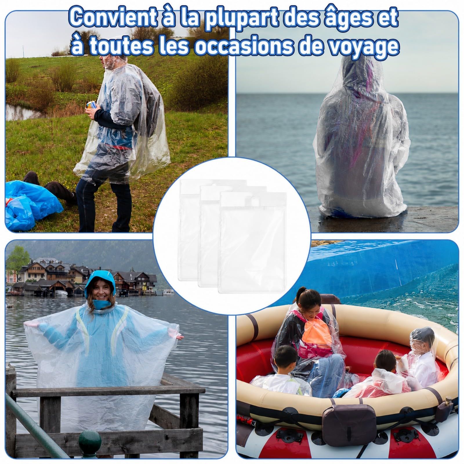 Lot de 108 Ponchos de Pluie pour Adultes, Imperméables d'Urgence Épais avec Capuche, Cape de Pluie Transparente Unisexe pour Randonnée, Camping, Parcs d'Attractions et Événements en Plein Air