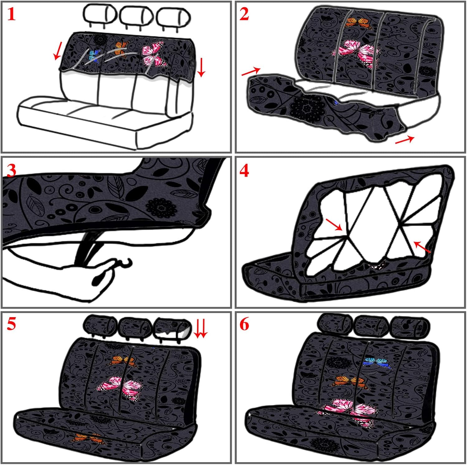 Tallew 22 Pcs Butterfly Car Seat Covers for Women Accessories Steering Wheel Cover Cute Butterfly Air Vent Clip Center Console Pad Cup Holder Seat Belt Pads Keychain for Most Car
