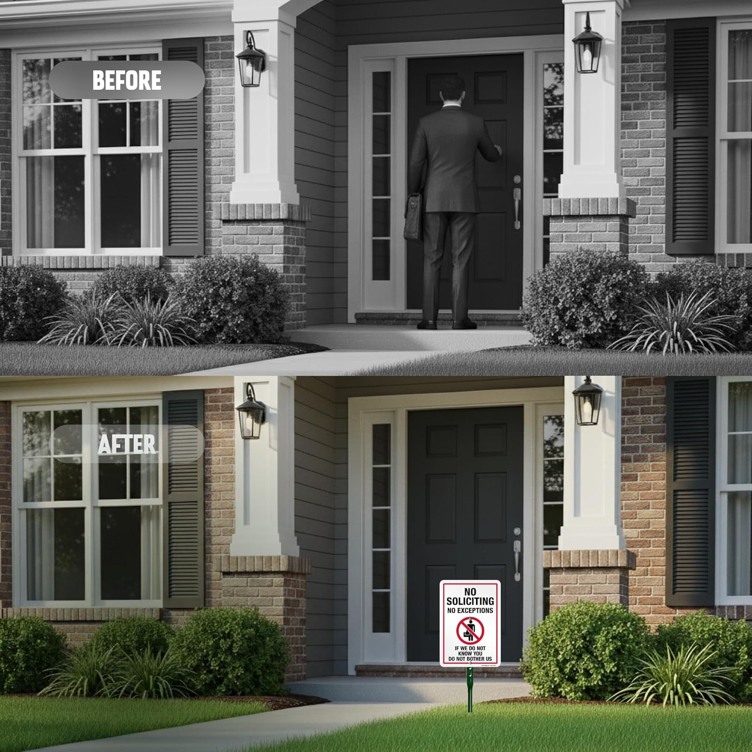 SmartSign 10" x 7" 'No Soliciting No Exceptions - If We Do Not Know You Do Not Bother Us' Yard Sign and 18 inch Stake Kit, 40 mil Laminated Rustproof Aluminum, Red, Black and White