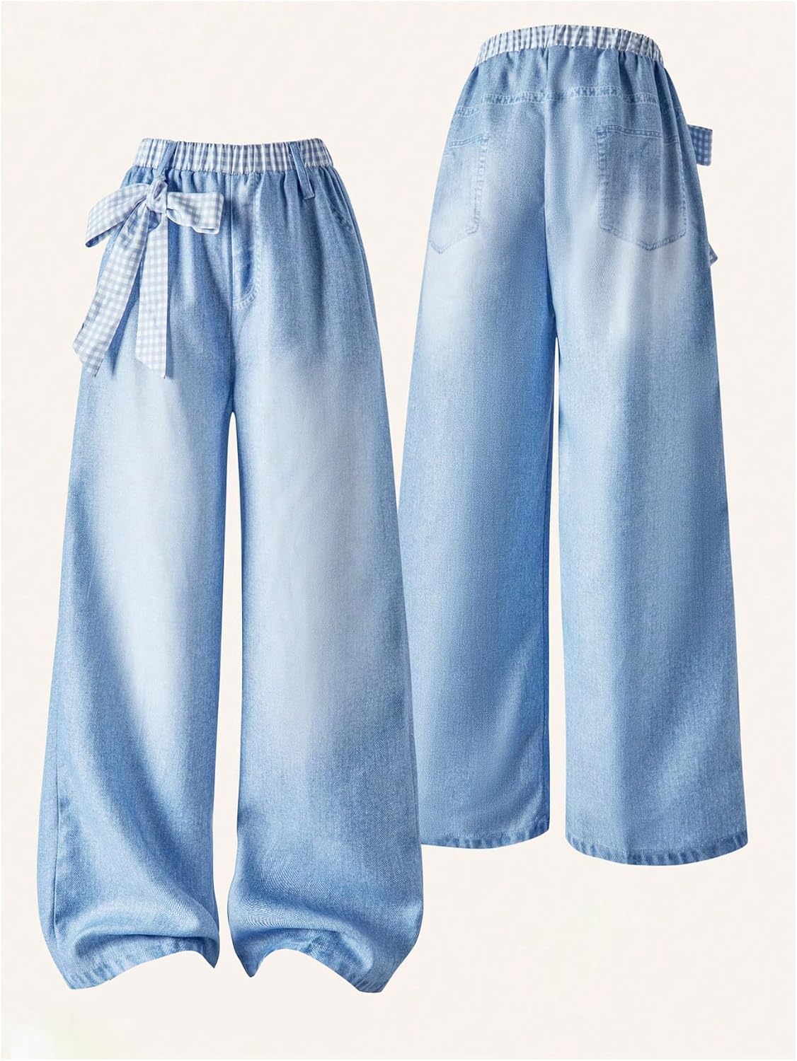 OYOANGLE Girl's Elastic Waist Baggy Pants Cute Bow Loose Wide Leg Palazzo Trousers - Image 2