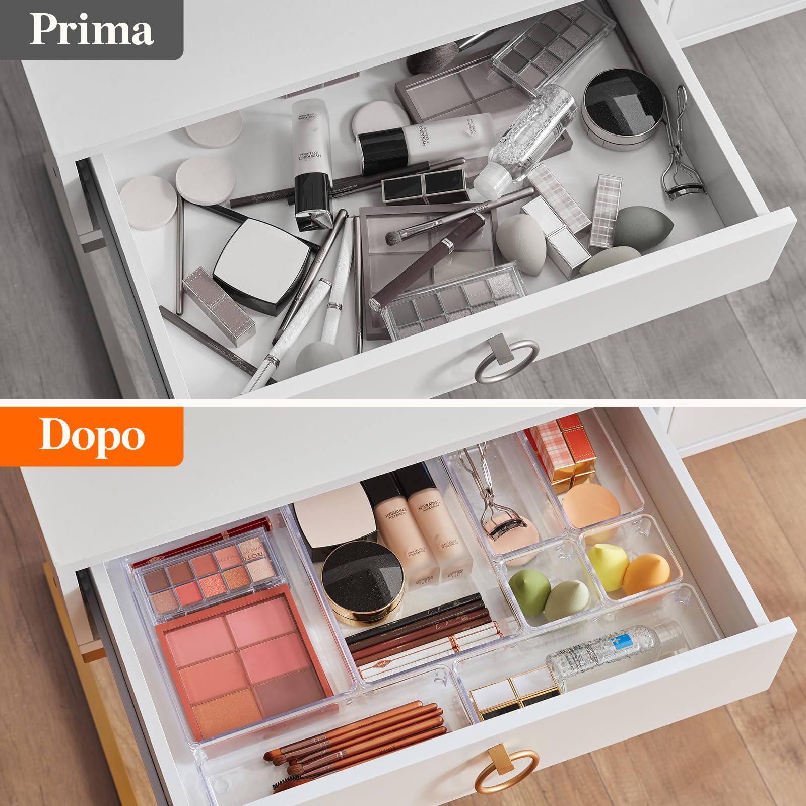 Lifewit Organizer Cassetti 33 Pezzi Organizer Bagno Divisori per Cassetti Contenitori Impilabili Trucchi Vassoi Stoccaggio Scatole per Scrivania, Camera da Letto, Bagno, Cucina, Ufficio Chiaro