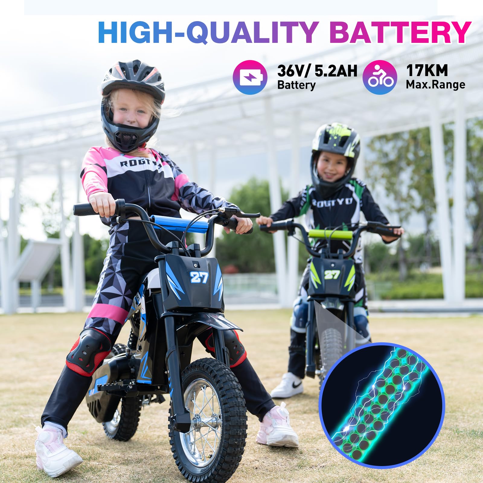 RCB R9X Elektro Motorrad Kinder, 12 Zoll Luftreifen, Elektromotorrad mit Leistungsstarker Motor,5,2Ah Akku,3 Geschwindigkeitsmodus 8/12/25KMH, Reichweite 17KM, Moto Crossbike für Kinder (Schwarz &Grün