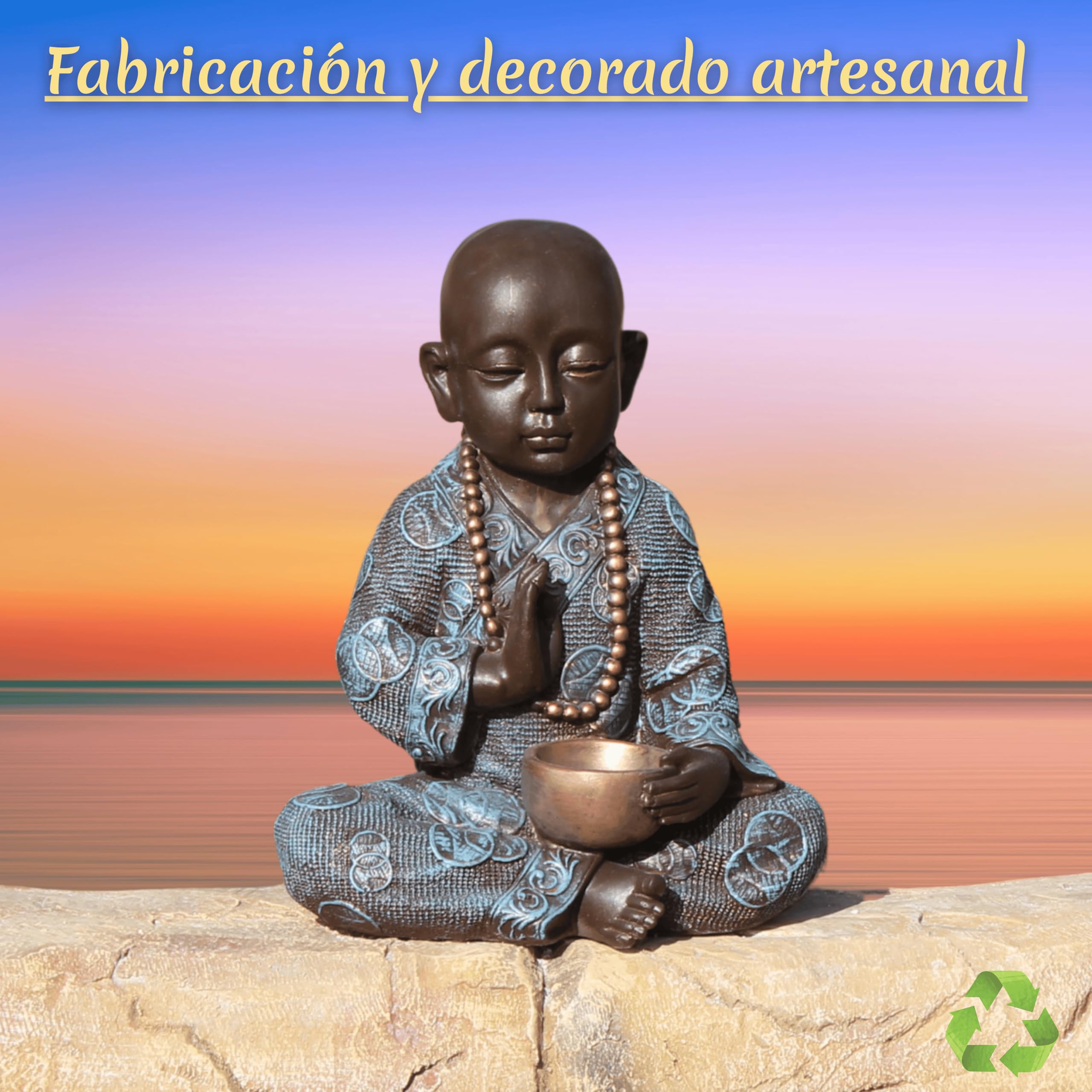Estatua De Buda De Jardín 41 Cm En Piedra Artificial Color Esmeralda - Decoración Zen Exterior Resistente