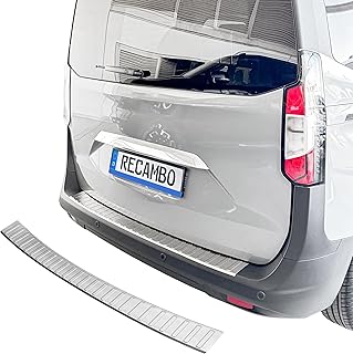 RECAMBO Stainless Steel Boot Sill Protector - Suitable for Ford Transit Courier | Year of Manufacture from 2023 - Brushed Bumper Protector with Textured Surface & Adhesive Mounting