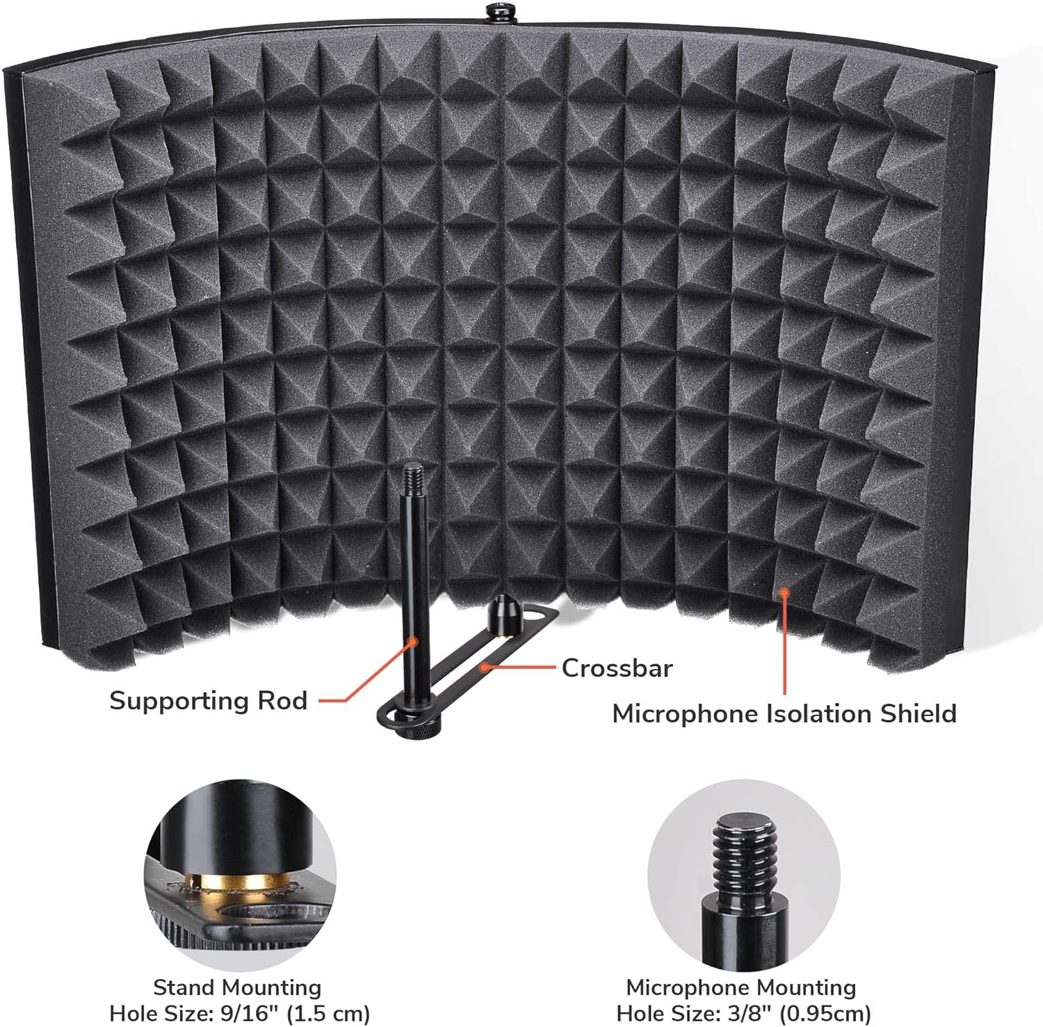 AW Studio 20x14" Microphone Isolation Shield Acoustic Foam Panel Sound Absorbing Vocal Recording Panel Stand Mount
