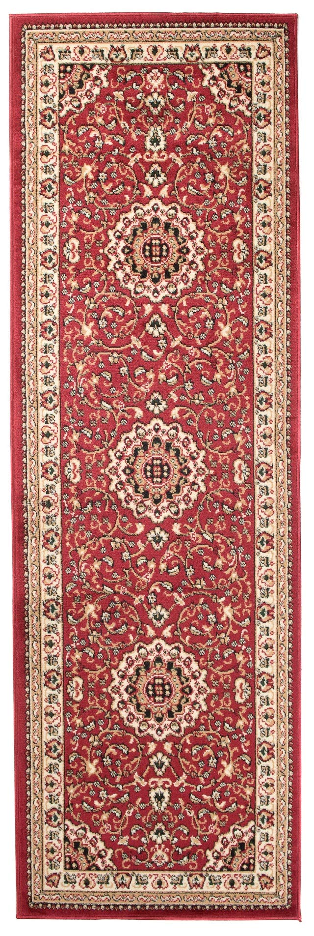 TAPISO Atlas Läufer Kurzflor Teppich Wohnzimmer Klassisch Rot Creme Floral Muster Bordüre Schlafzimmer Traditionell ÖKOTEX 80 x 300 cm