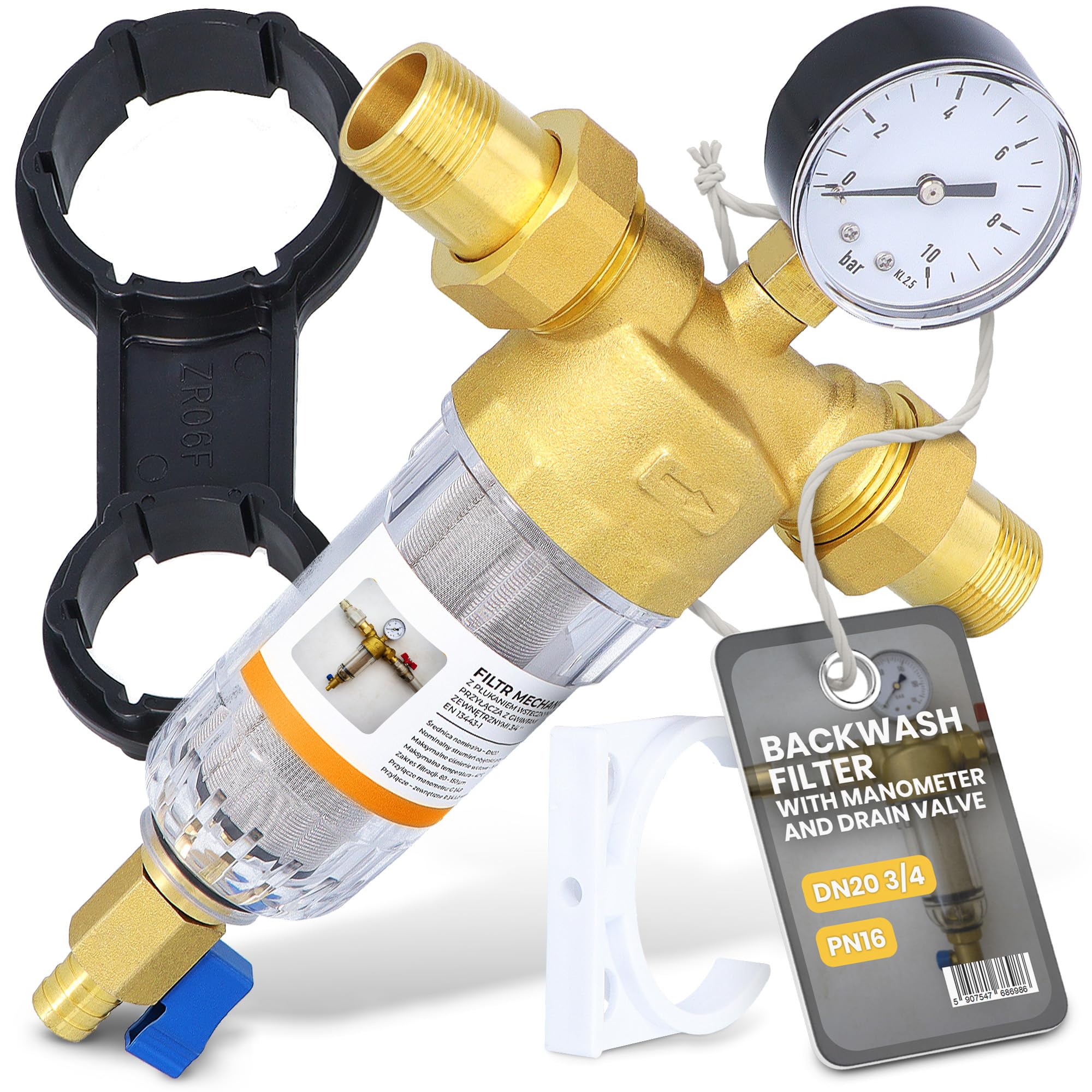 Instalguru Filtro Autopulente Acqua 3/4" DN20 Pressione Manometro Filtrazione Fina Scarico Sedimenti Riciclabile Acqua Pozzo Domestico Industriale