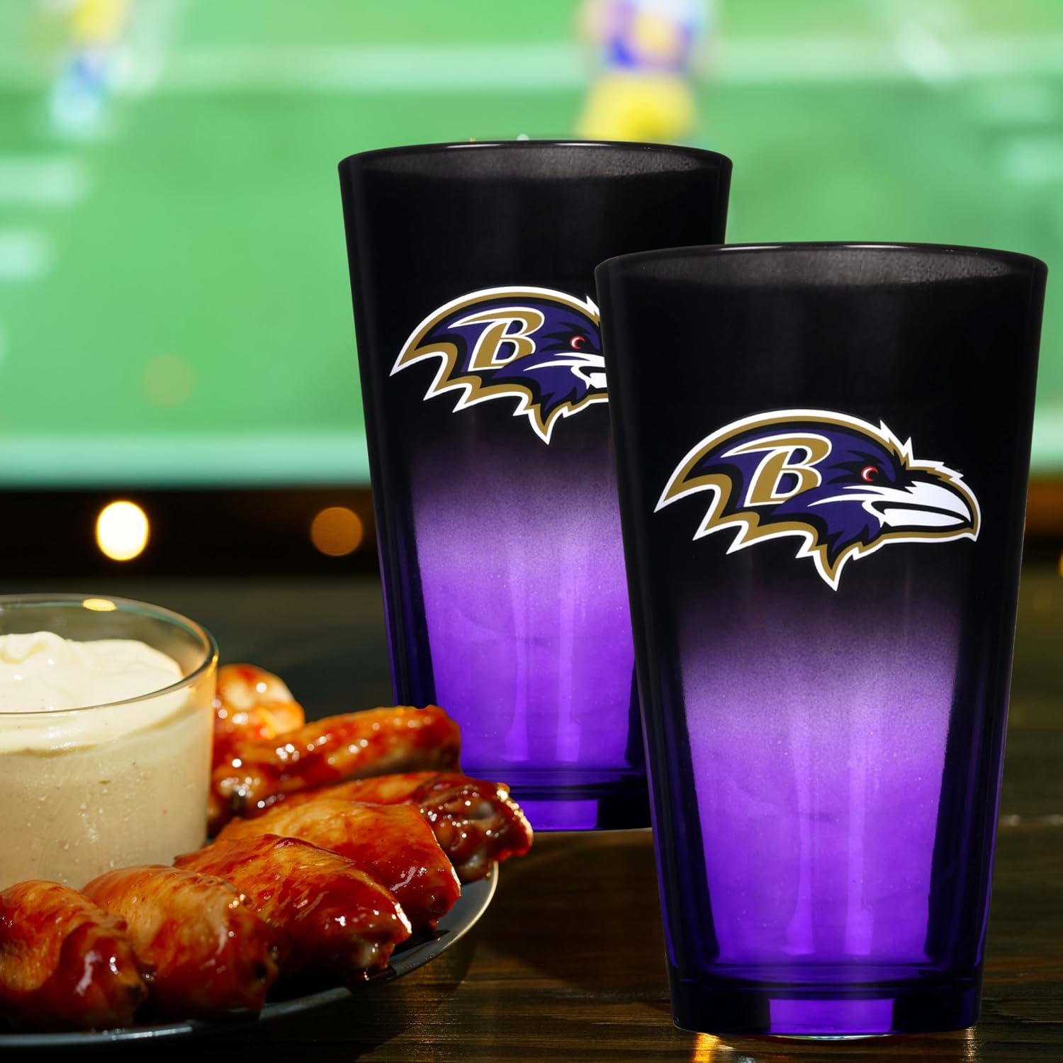 The Memory Company Officially Licensed NFL 2-Pack 16oz Ombre Pint Glass Set, Licensed Team Drinkware, Stylish Gameday Glassware, Team Logo