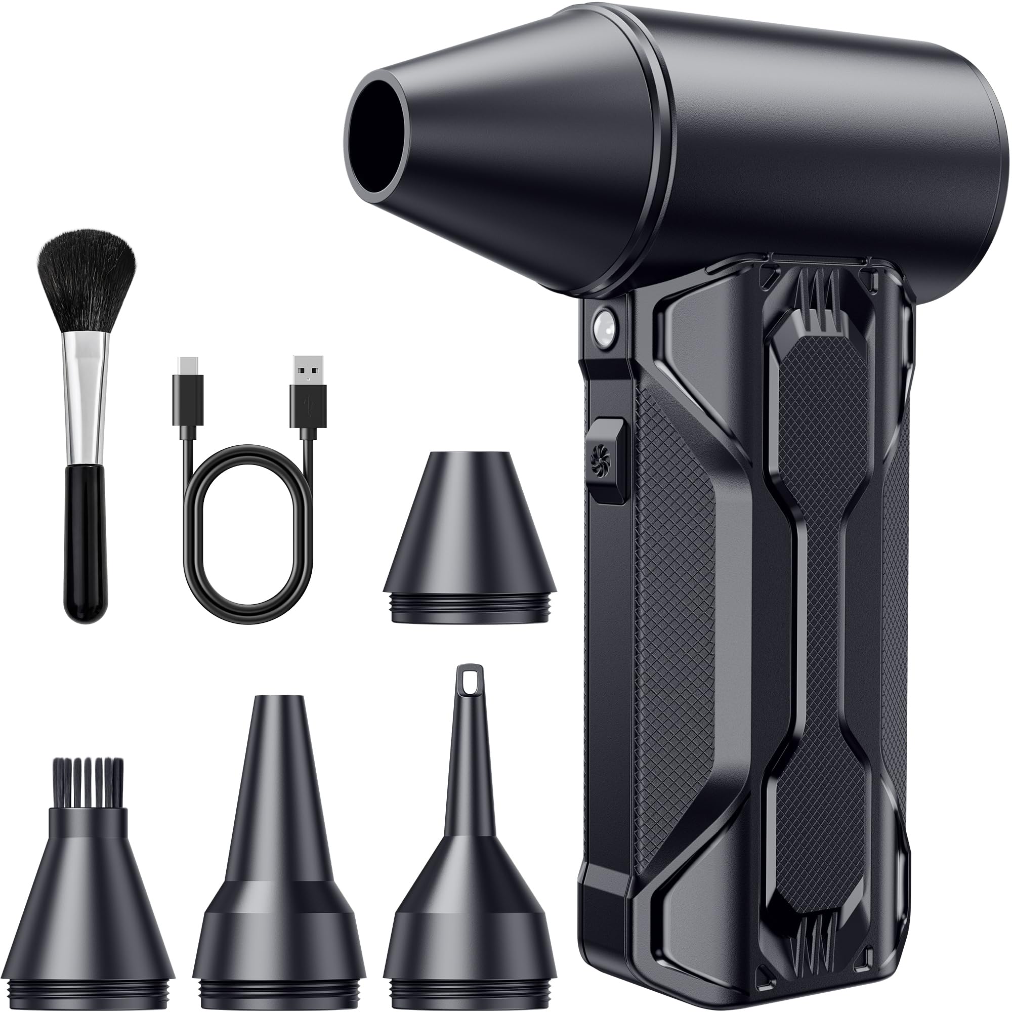 Compressed Air Duster, 110000 RPM High-Speed Electric Air Duster with Brushless Motor, 3-Speed Settings, Rechargeable Cordless Dust Blower with Fast Charging for PC, Keyboard, Car, Home (Black)