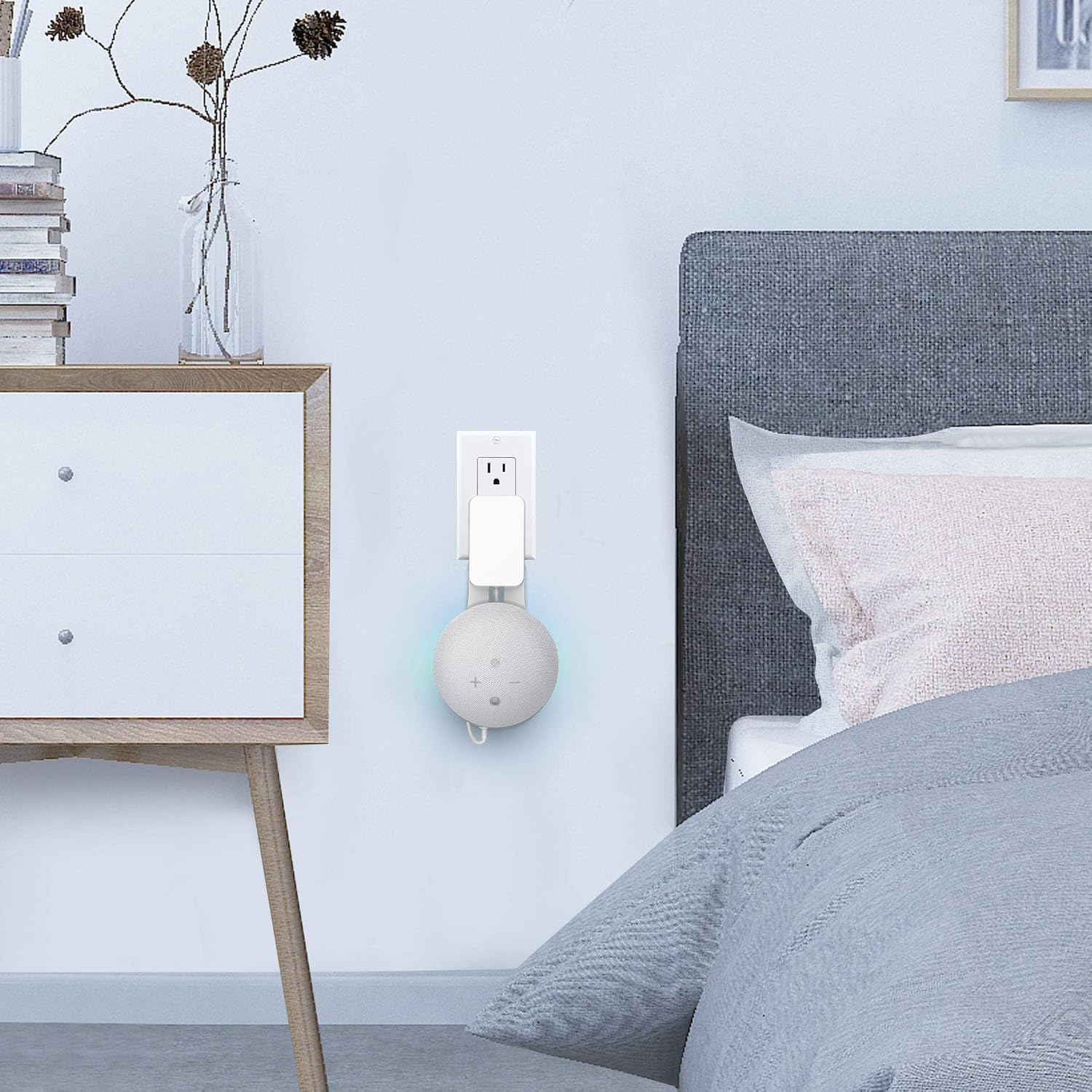 Image of the HomeMount Dot 4 Wall Mount installed in a bedroom, providing a neat setup