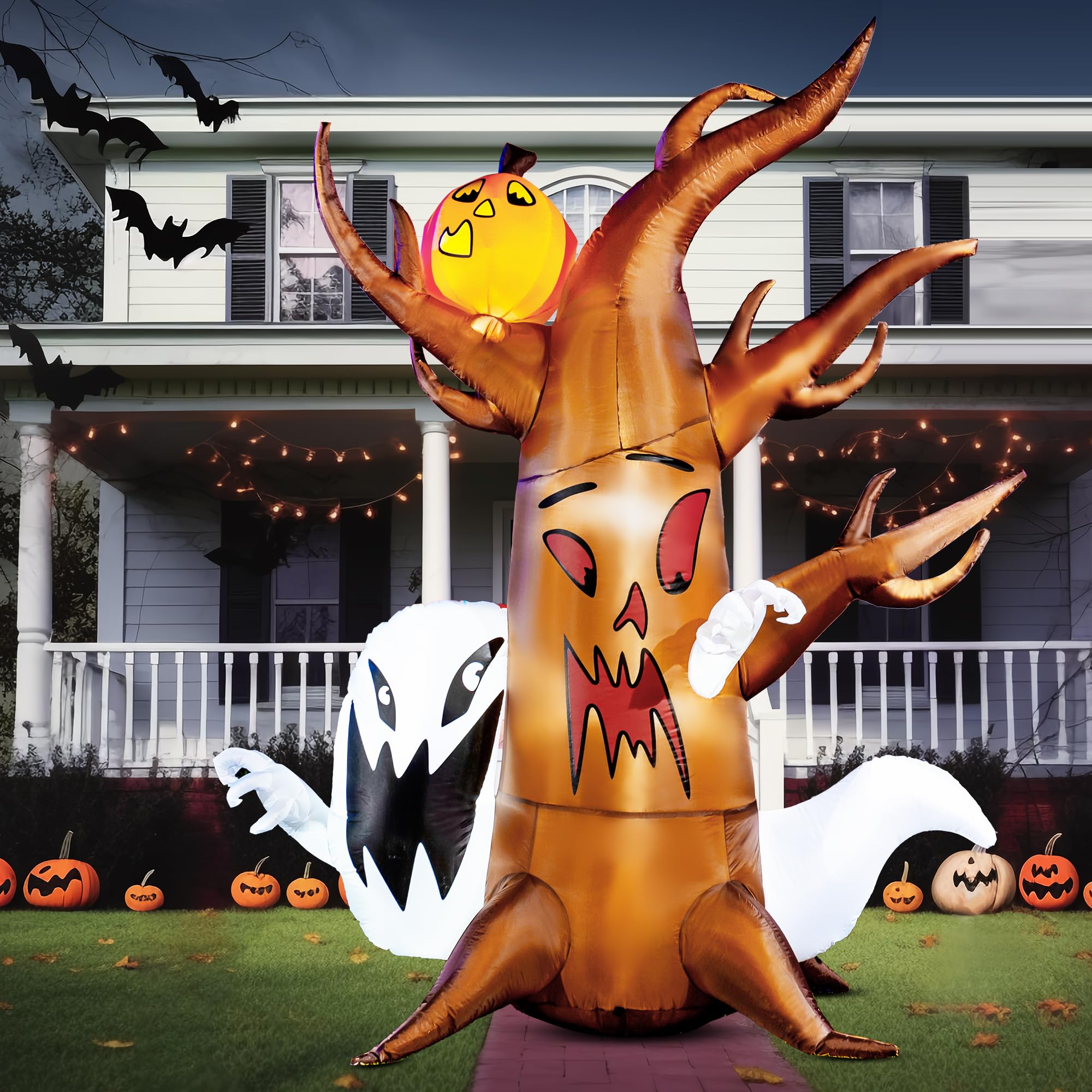 Joiedomi 8 FT Halloween Inflatable Scary Tree with Ghost Through Inflatable Yard Decoration with Build-in LEDs Blow Up Inflatables Pumpkin for Halloween Party Indoor, Outdoor, Lawn, Yard, Garden Decor
