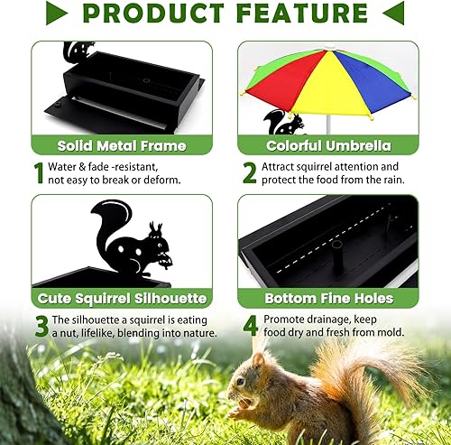 Miniatura 4 de Comedero de ardillas con paraguas de metal para ardillas para exteriores, divertido con mazorcas de maíz, alimentador de mesa de picnic de ardilla