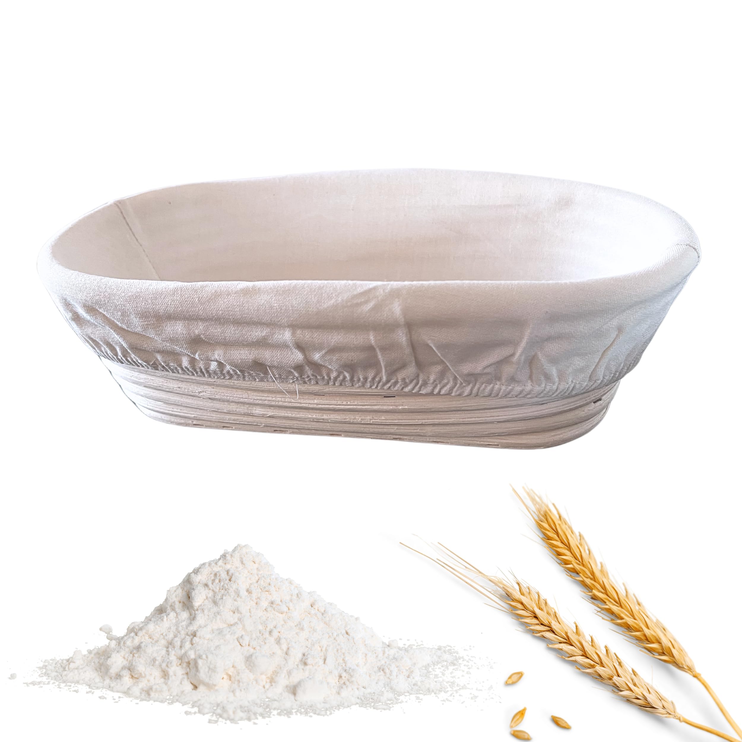 Cesta de fermentación ovalada (mediano, grande, juego) – Banneton de ratán de alta calidad para pan aireado, ideal para masa madre y masa de levadura, incluye inserto de lino, promueve la fermentación
