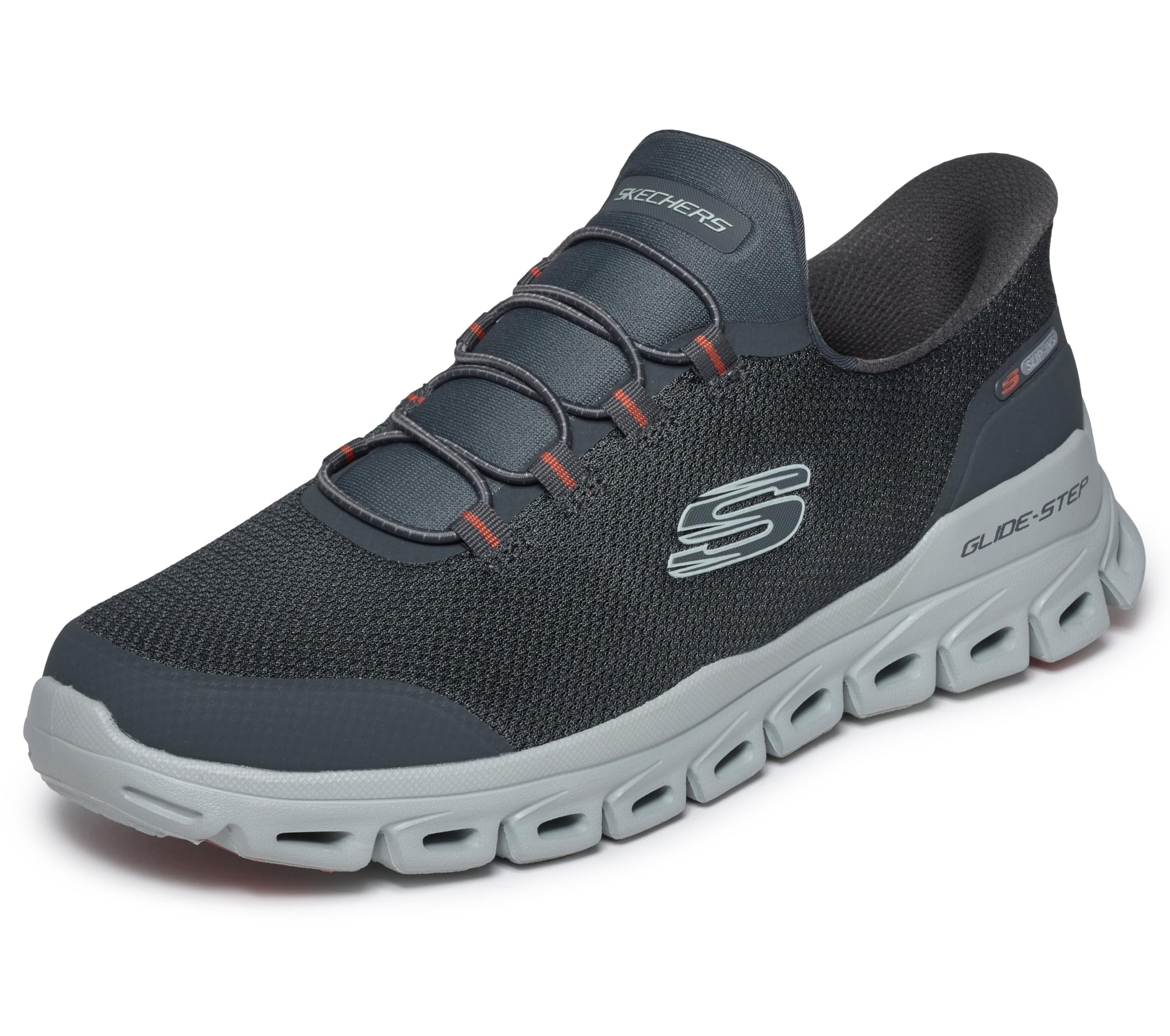 Skechers Men's Glide-Step Trainers, Charcoal Mesh Hotmelt Orange Trim, 10.5 UK