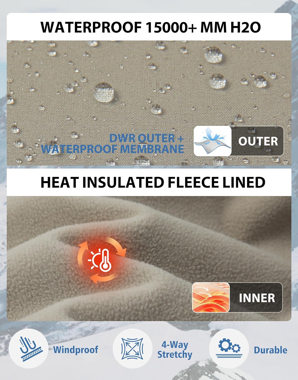 Pioneer Camp Men's Snow Ski Pants Waterproof Insulated Fleece Lined Softshell Snowboard Outdoor Hiking with Zipper Bottom Leg