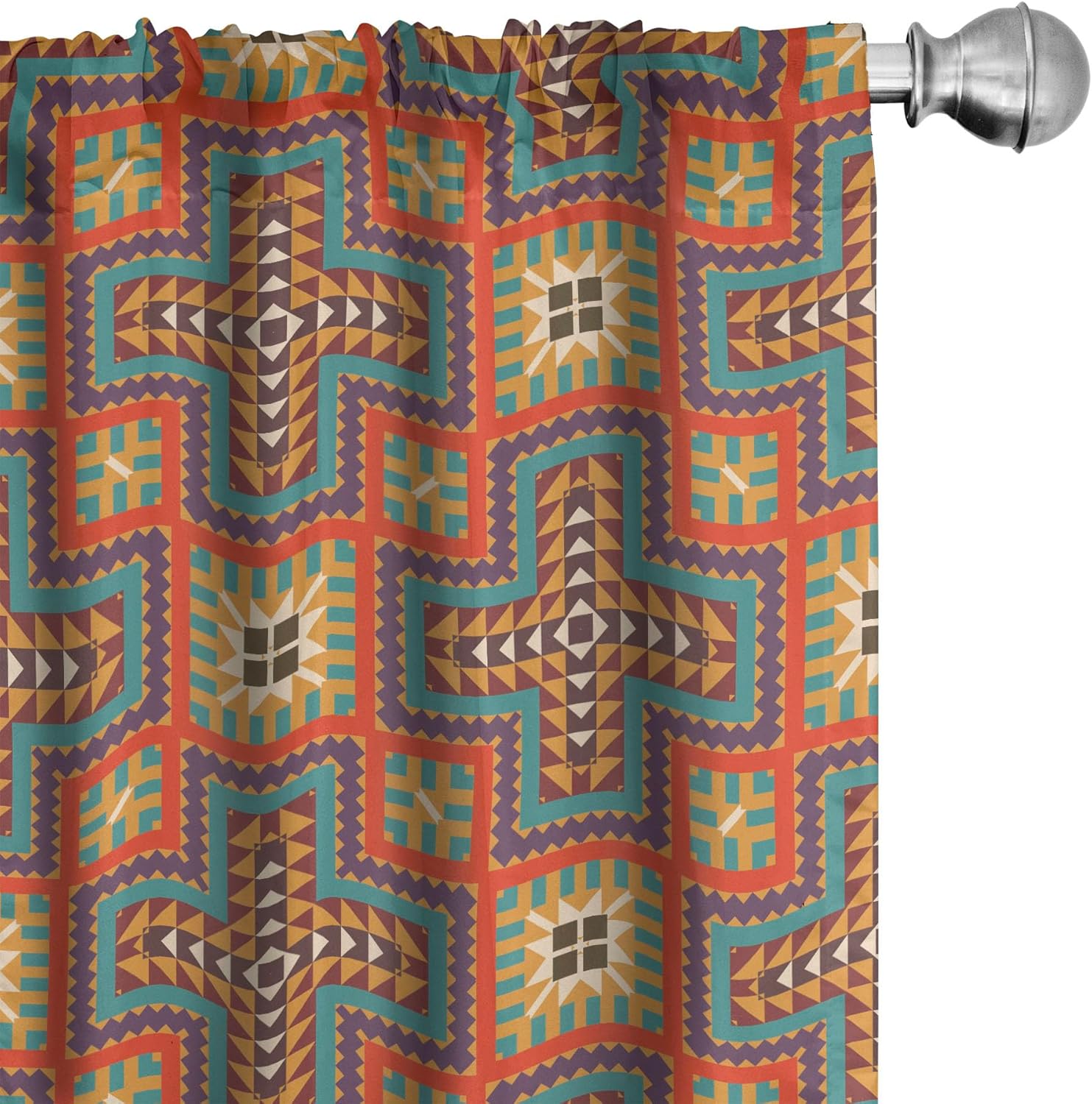 Ambesonne Southwestern Window Curtains, Art Pattern from Indigenous Mayan Culture with Colorful Geometrical Elements, Lightweight Decor 2-Panel Set with Rod Pocket, Pair of - 28" x 95", Orange Teal