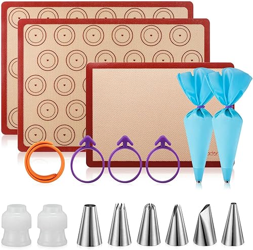 Vista 10 de Angadona Juego de alfombrillas de silicona para hornear macaron (juego de 16 piezas) Juego de 2 alfombrillas de silicona de media hoja de macarrón 2