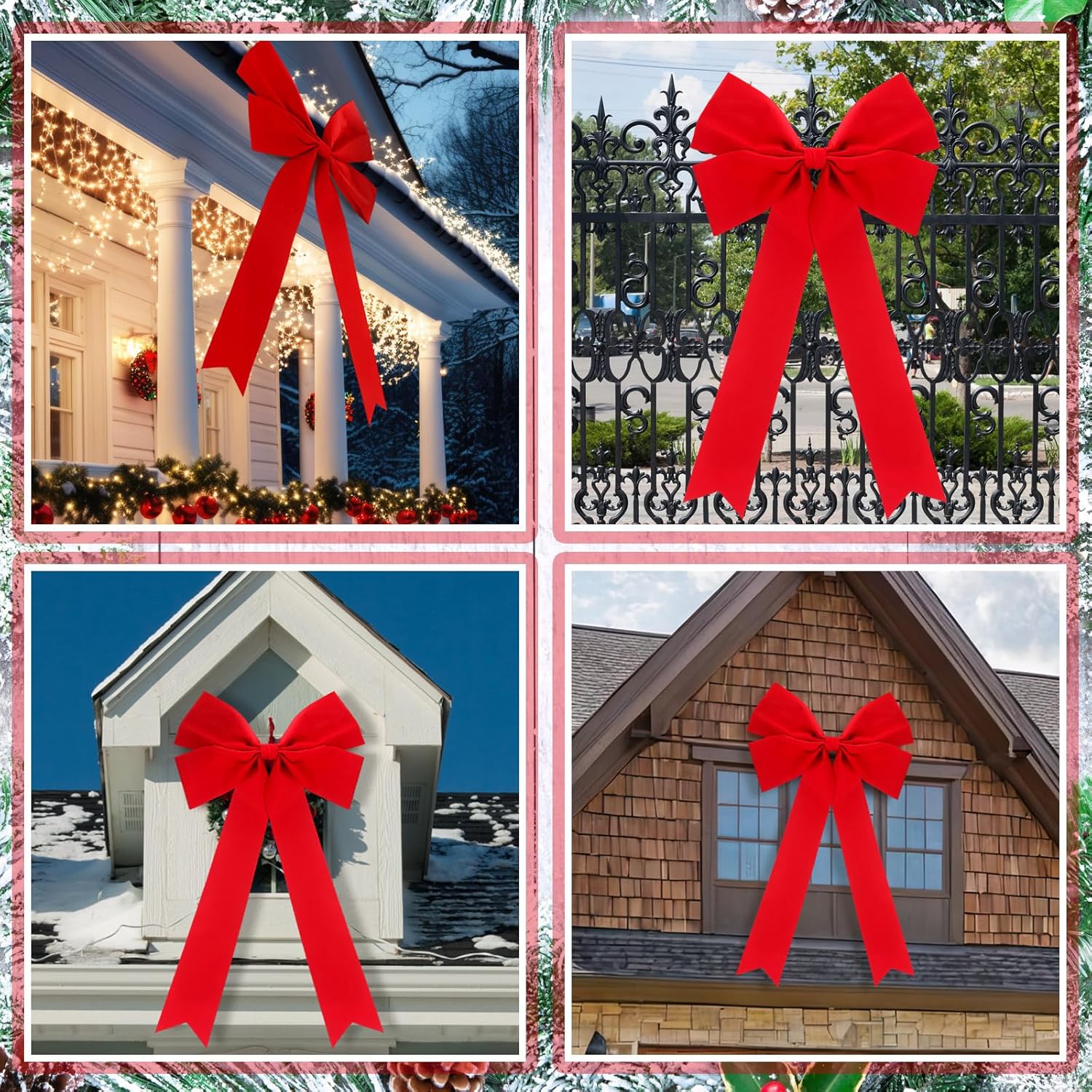 51 x 78 Inch Extra Large Christmas Red Felt Bow Ornaments for Garden Giant Christmas Outdoor Wall Decor for Garage Door Huge Ribbon Tie for Indoor Outdoor Yard House Coquette Party Supplies