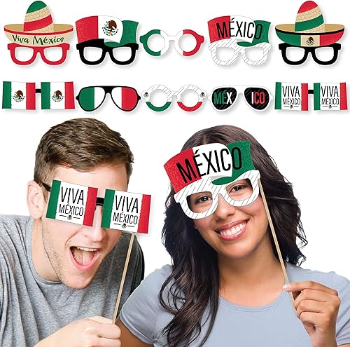 Miniatura 2 de Big Dot of Happiness Viva México - Juego de accesorios para cabina de fotos para fiesta del Día de la Independencia de México, 10 unidades