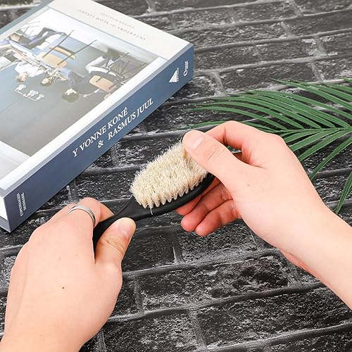 Miniatura 5 de Cepillo de peluquero profesional, 2 piezas de cerdas de caballo, cepillo de limpieza para el cuello de peluquero, cepillo de limpieza con mango para
