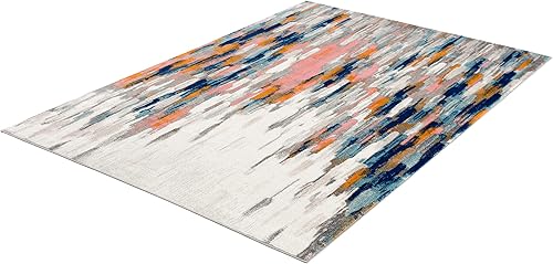 Miniatura 8 de Abani Alfombras Alfombra contemporánea abstracta naranja y azul, estilo contemporáneo, colección Porto Resistente a las manchas