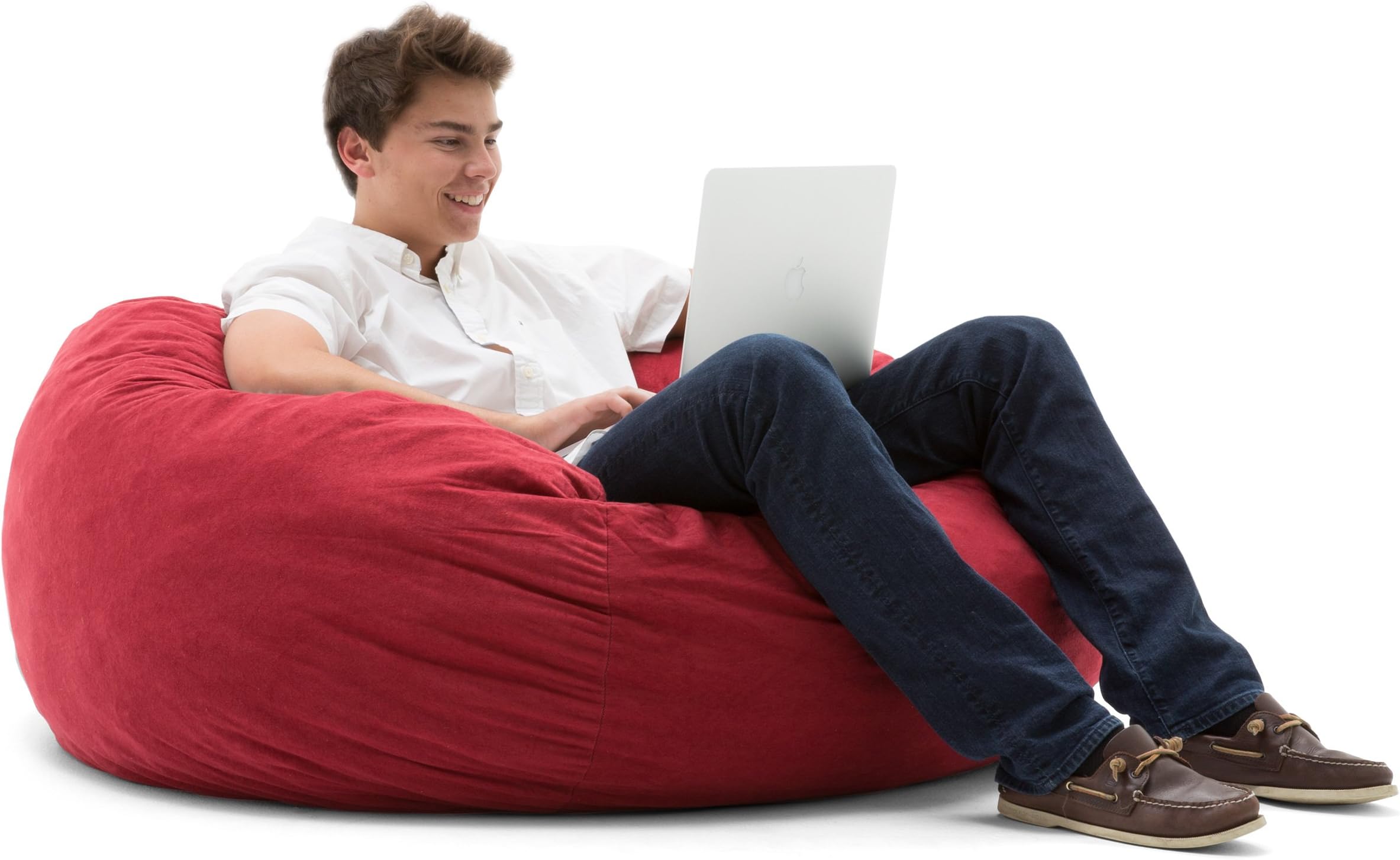 Big Joe Large Fuf Foam Filled Bean Bag Chair, Comfort Suede, Sierra Red
