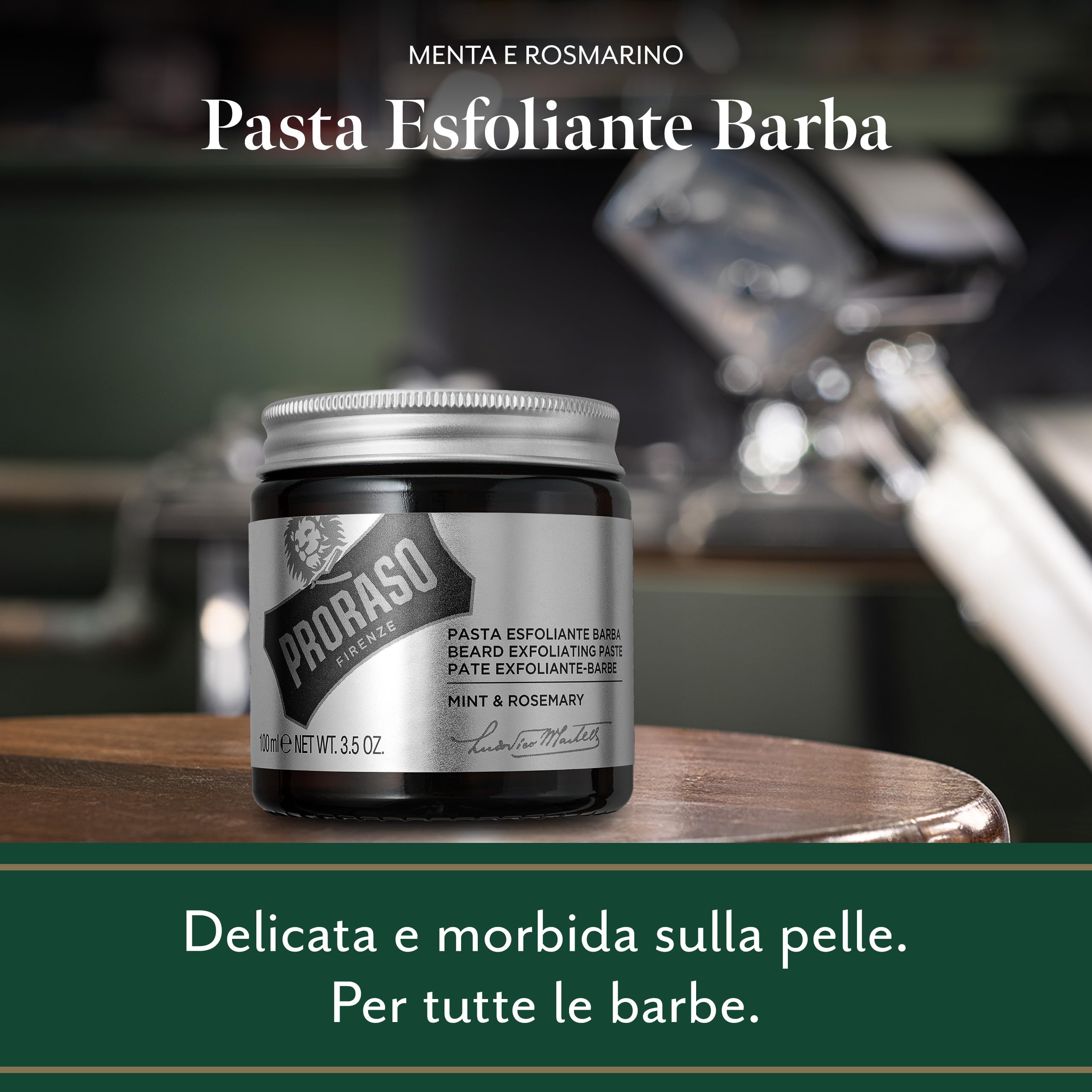 Proraso Pasta Esfoliante Barba Menta & Rosmarino, 100ml, Scrub per la cura della barba per barbe medie e lunghe dalla fragranza rinfrescante, Made in Italy