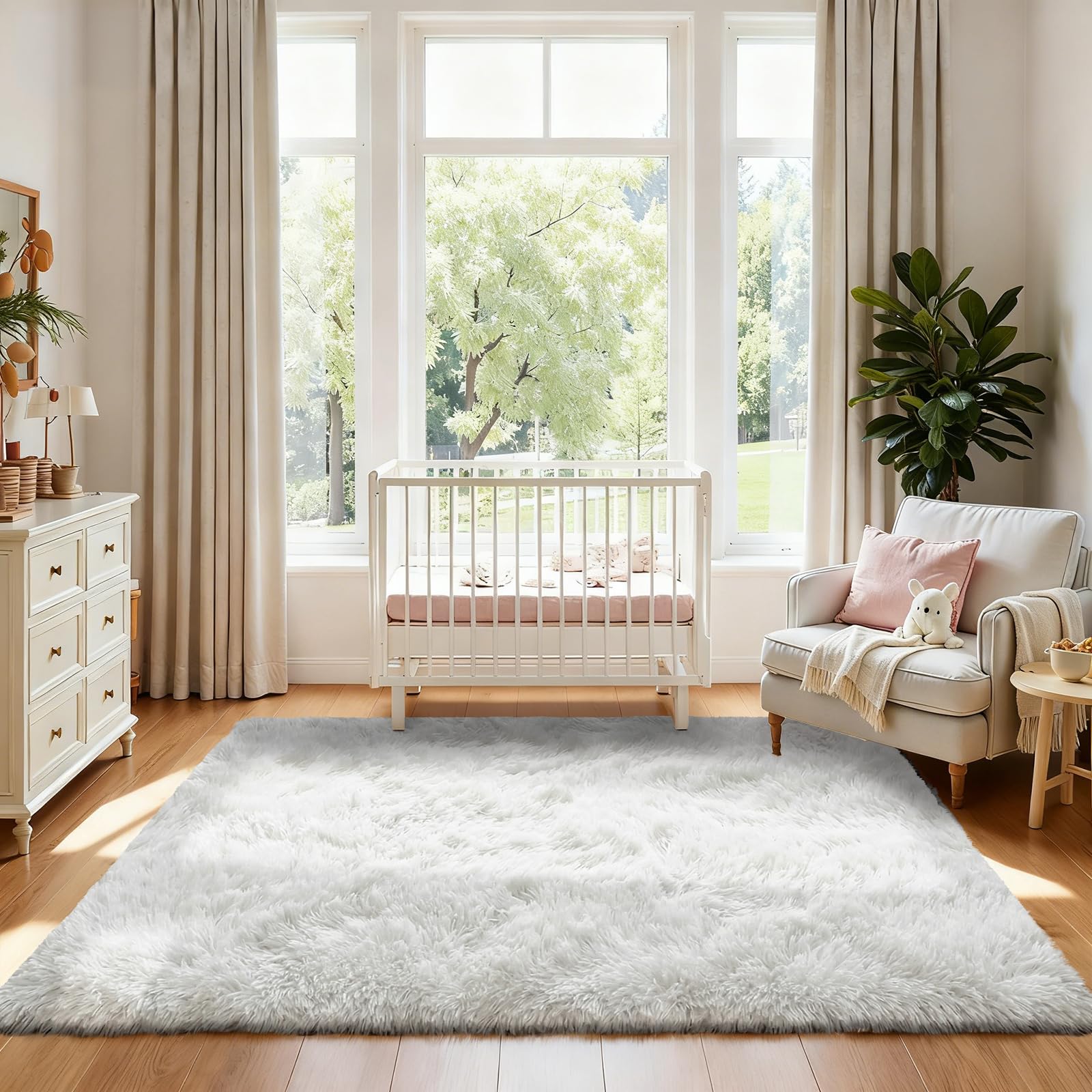 Enyhom Hochflor Flauschig Teppich Wohnzimmer Waschbar 160x230 cm, Weiß | Anti Rutsch Unterseite, Groß Weich Moderner Teppiche für Schlafzimmer, Kinderzimmer