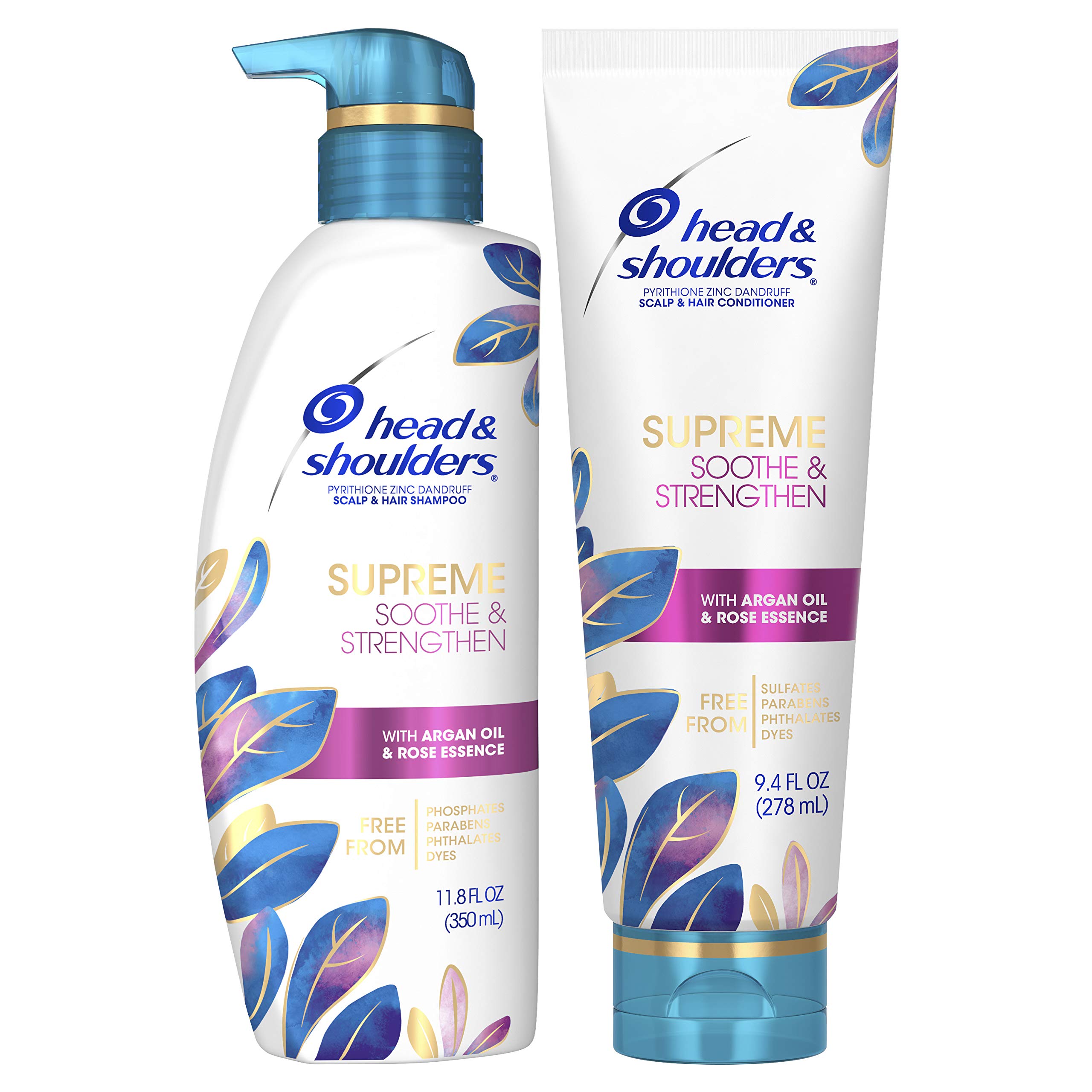 Head & Shoulders Supreme, Scalp Care and Dandruff Treatment Shampoo and Conditioner Bundle, with Argan Oil and Rose Essence, Soothe and Strengthen Hair and Scalp, 11.8 Fl Oz
