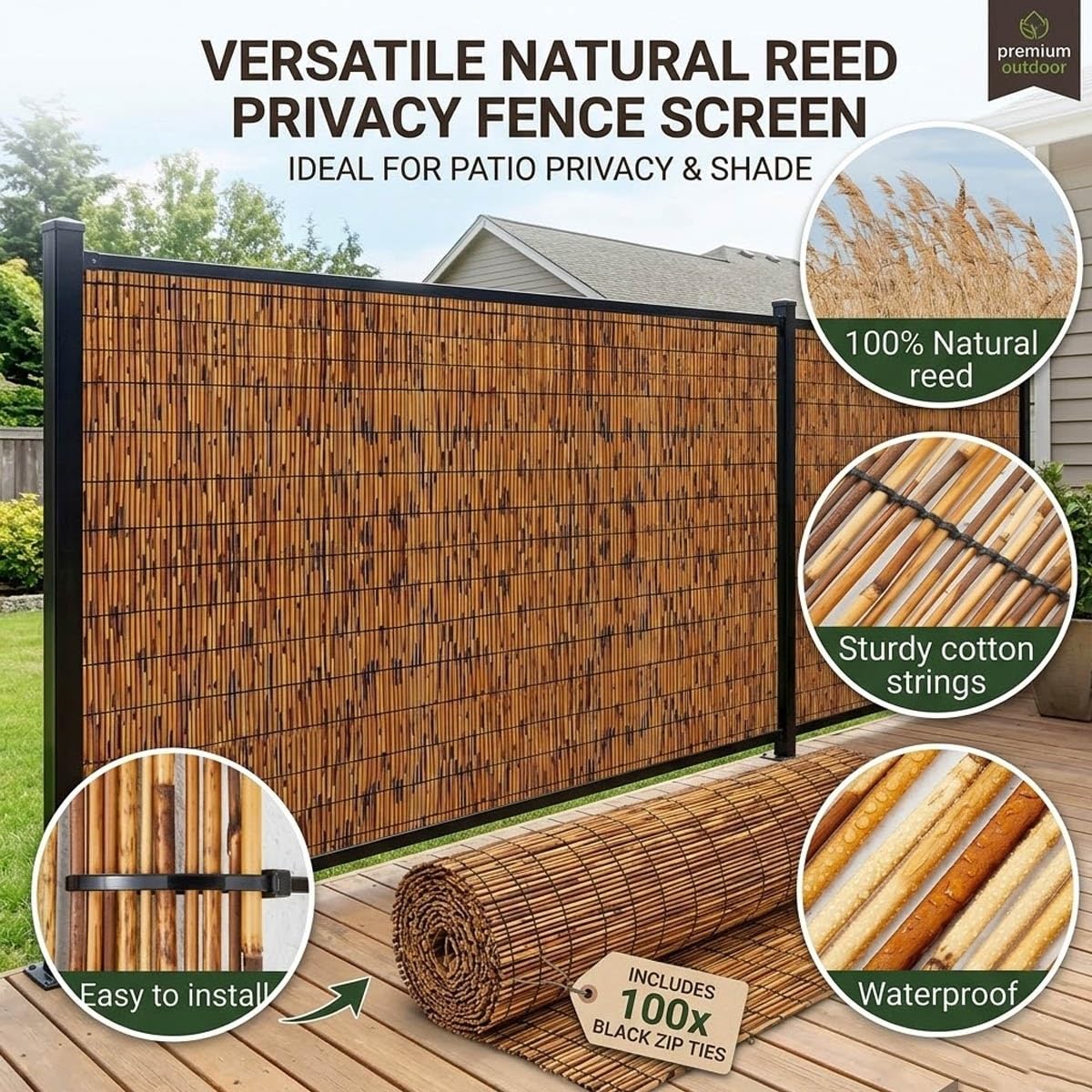 Recinzione Bamboo Esterno Arell in Canna Di Bamboo Naturale Cannette in Canna Di Bambù 30-200cm Canniccio Robusti/Impermeabili/Privacy/Ombreggiante Per Giardino/Piscina/Tetto(Marrone,140x750cm)