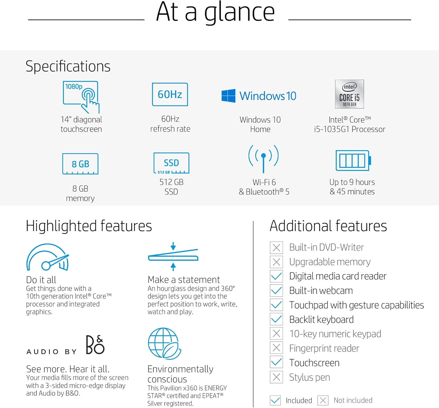 HP Pavilion x360 14 Convertible 2-in-1 Laptop, 14” Full HD Touchscreen Display, Intel Core i5, 8 GB DDR4 RAM, 512 GB SSD Storage, Windows 10 Home, Backlit Keyboard (14-dh2011nr, 2020 Model) : Electronics