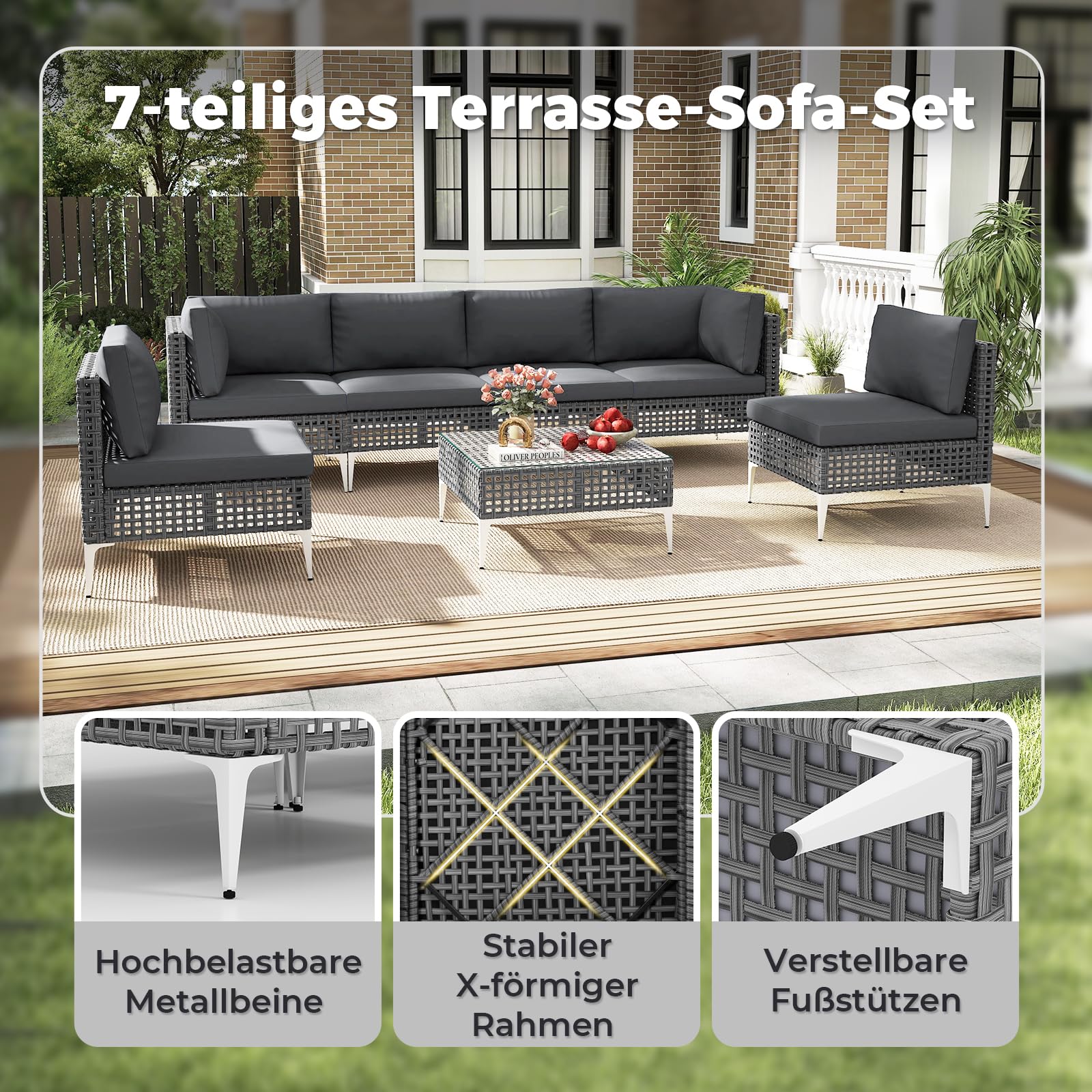 COSTWAY Lounge Möbel Outdoor, Rattan Gartenlounge mit Tisch und Kissen, frei kombinierbar, Gartenmöbel Set, Balkonmöbel, Terrassenmöbel, Sitzgarnitur, Sitzgruppe für Garten, Terrasse, Balkon