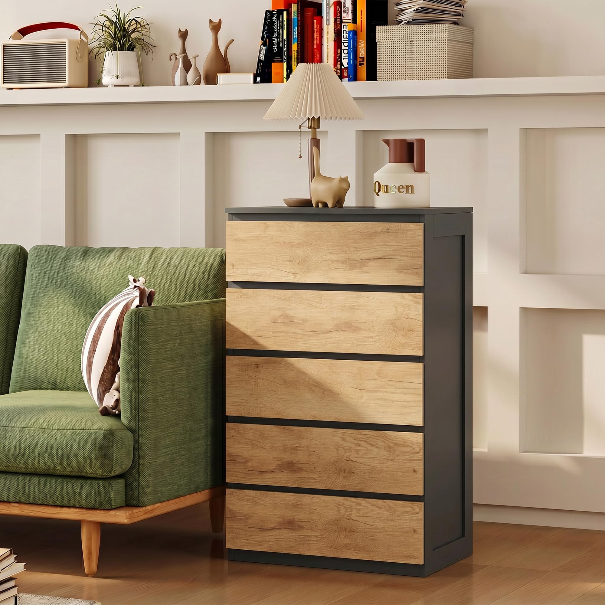 HOMCOM Cajonera dormitorio 5 cajones cómoda 60 x 39 x 100 cm negro roble | Cómoda de madera para dormitorio, sala de estar, comedor, pasillo