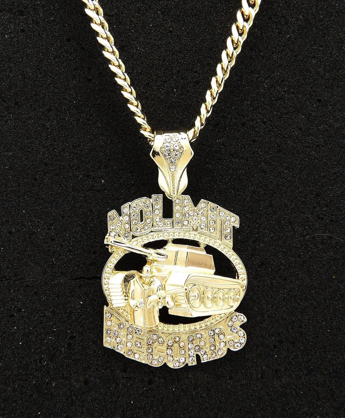 Hip Hop Rapper Style Jewelry Simulated Diamond Gold Silver Plated No Limit Record Tank Charm Pendant & 6mm 18" 20" 24" 30" 36" Cuban Chian Necklace Gift