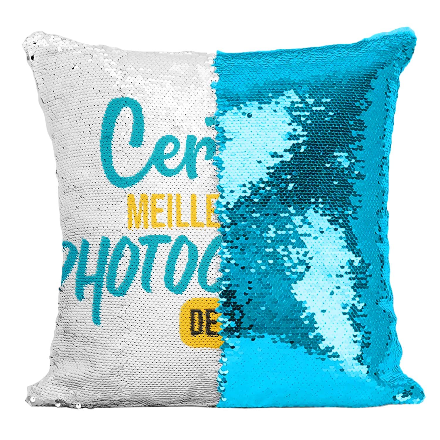 Coussin Sequin Paillettes Turquoise Photo Art pour un artiste de l'univers