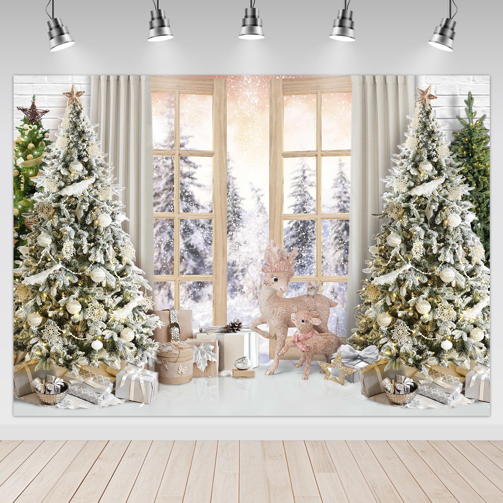 Winter-Fotohintergrund (3x2,4 M) – Rustikales Holzfenster Mit Weihnachtsbaum, Vinyl