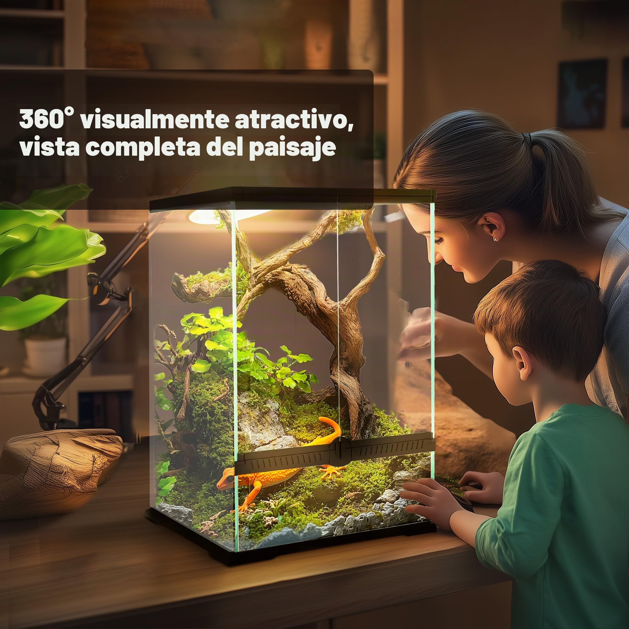 PawHut Terrario de cristal para reptiles, ventilación, 30 x 30 x 45 cm | 40L, ranas, lagartos, serpientes, tortugas, tortugas