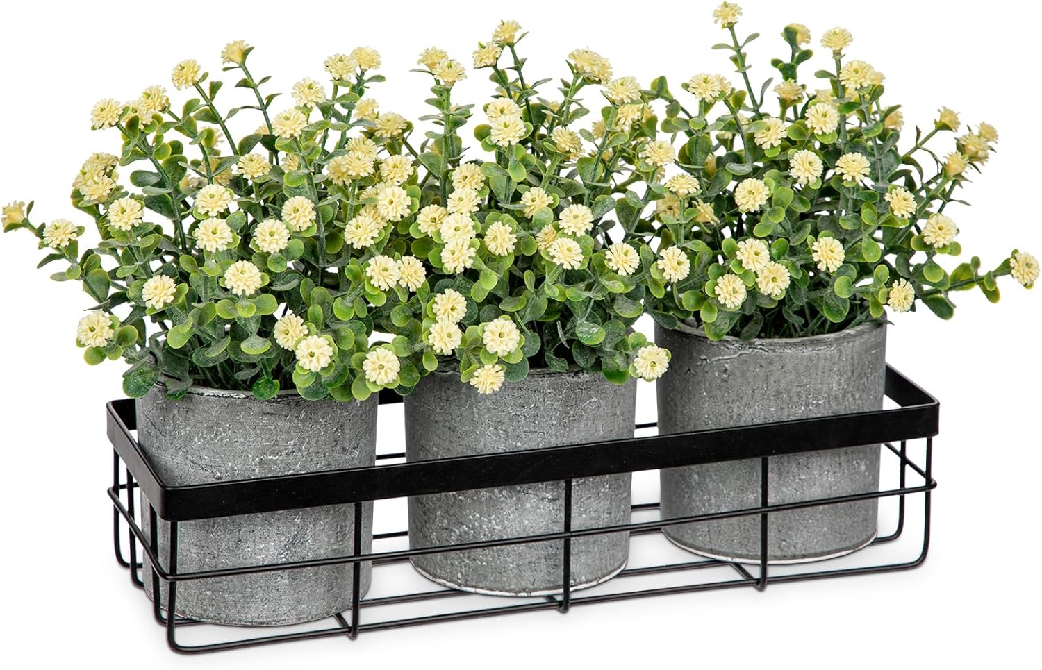DILATATA Baby's Breath Artificial Flowers Table Centerpiece Decoration Potted Artificial Babys Breath Small Fake Plants for Shelf Desk Home Decor Fake White Babys Breath Flower with Vase