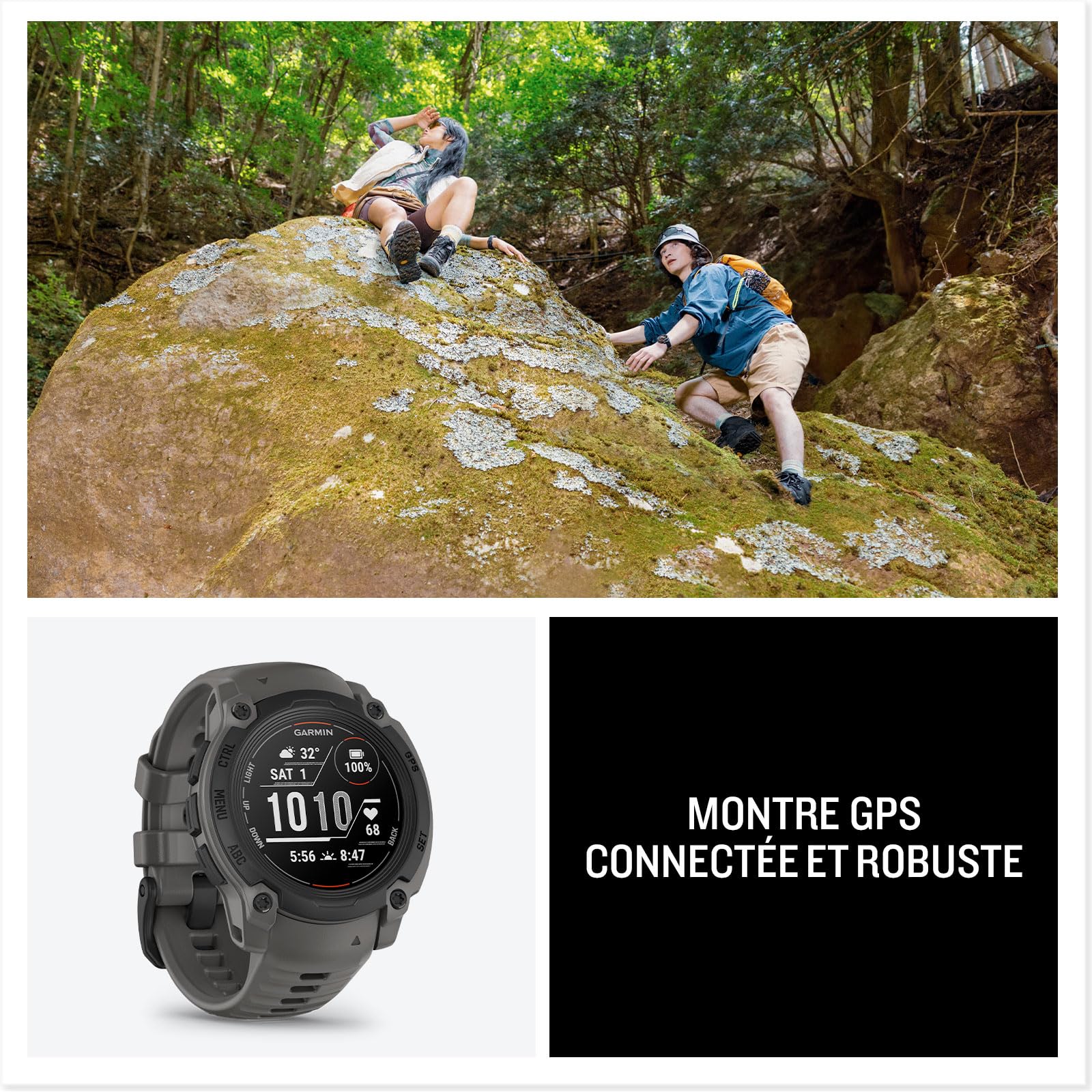 Garmin [renewed Instinct E - Montre GPS Robuste et connectée – Noir avec Bracelet Gris Charbon – Boîtier 40 mm, (Reconditionné)
