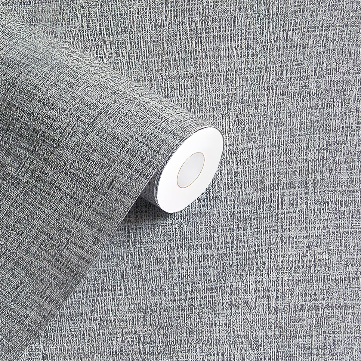 mamonhome Linen Textured PVC Peel and Stick Wallpaper, 24in X 393in Self-Adhesive Wall Paper Advanced Texture Thick Vinyl Embossed Film Wallpapers (Beige Grey)