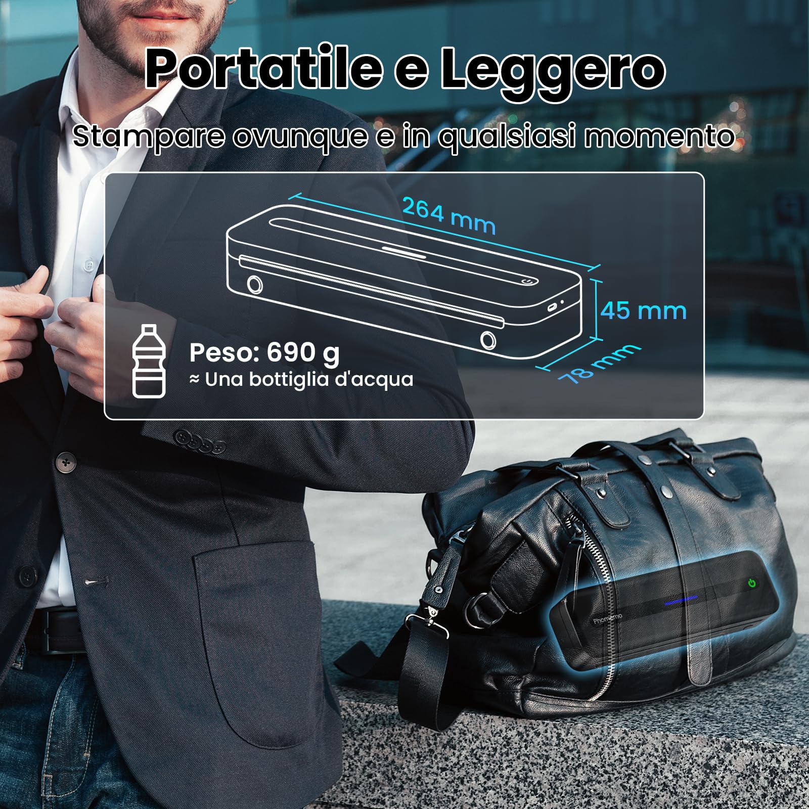 Phomemo M832 Stampante Termica Portatile A4, 300 DPI, Senza Inchiostro, Compatibile Smartphone