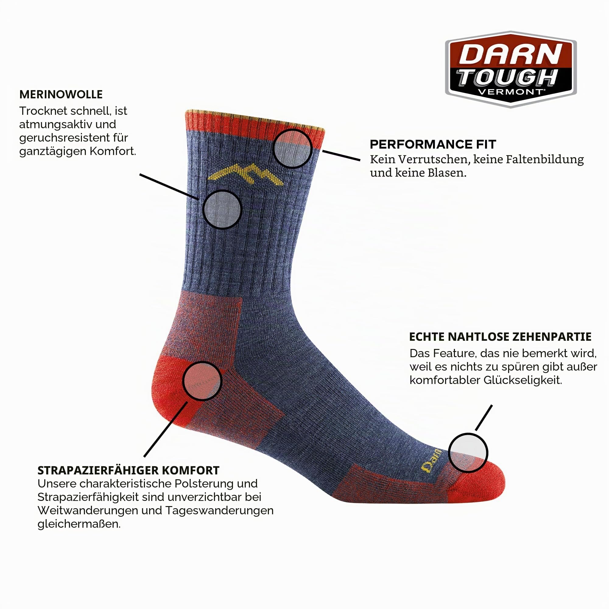 Darn Tough Herren Hiker Merino Wool Micro Crew Socken Kissen Socken (1er Pack)