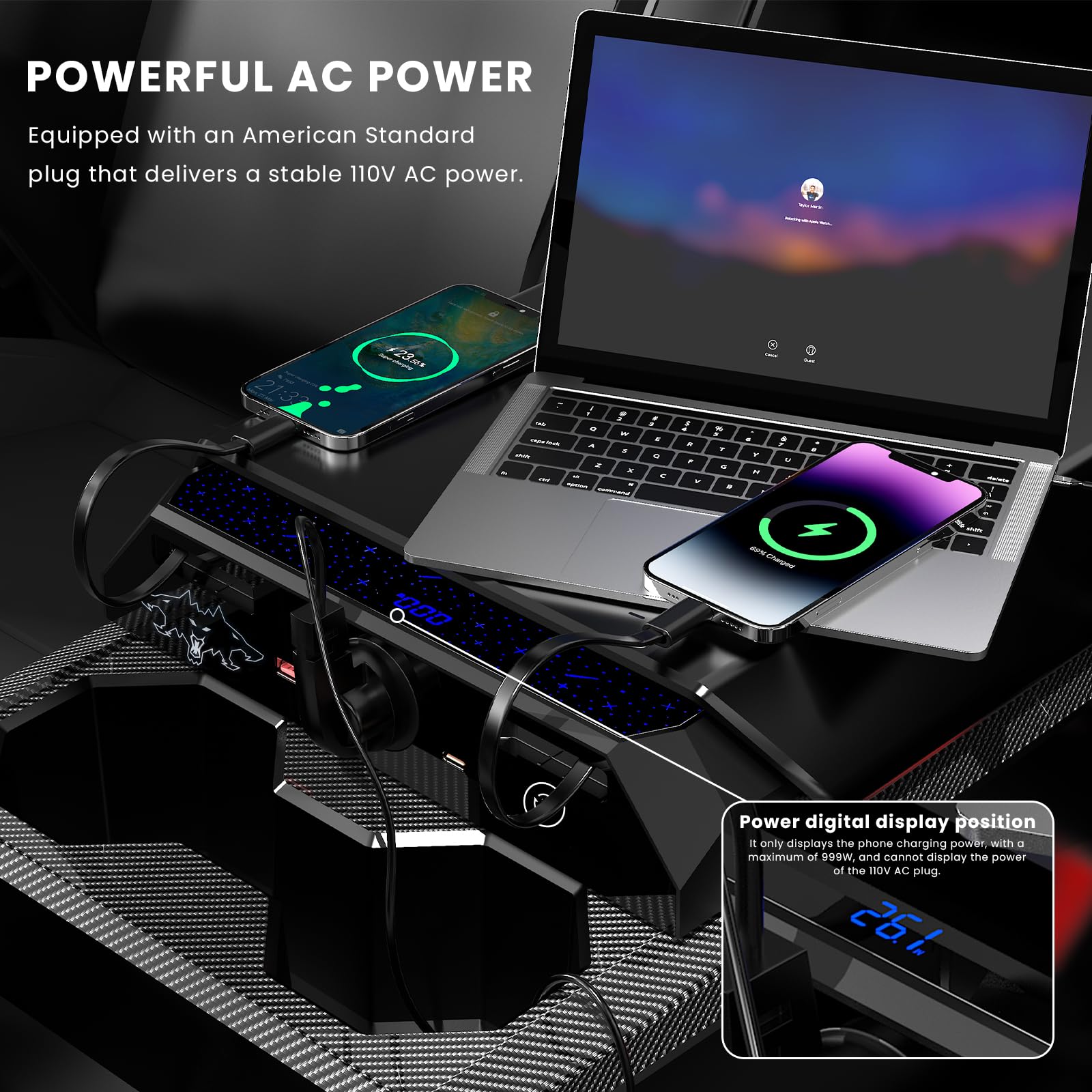 Cybertruck Multi-Ports Hub USB do Cyber Truck 2023+, ukryta szybka ładowarka z chowanym kablem, podwójne porty USB-C, akcesoria do stacji dokującej (do Cyberbeast/AWD/Dual Motor AWD)