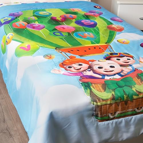 Miniatura 4 de Cocomelon Juego de ropa de cama de 4 piezas para niños pequeños, incluye edredón, juego de sábanas, sábana bajera, sábana superior + funda de